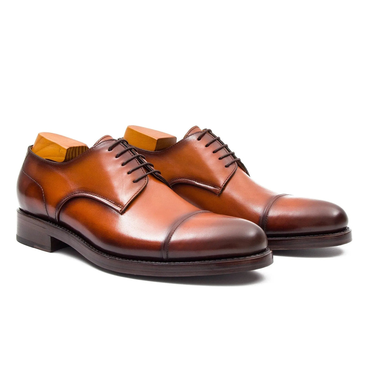 Orange-Brown Cap-Toe Calf Leather Derby Shoes