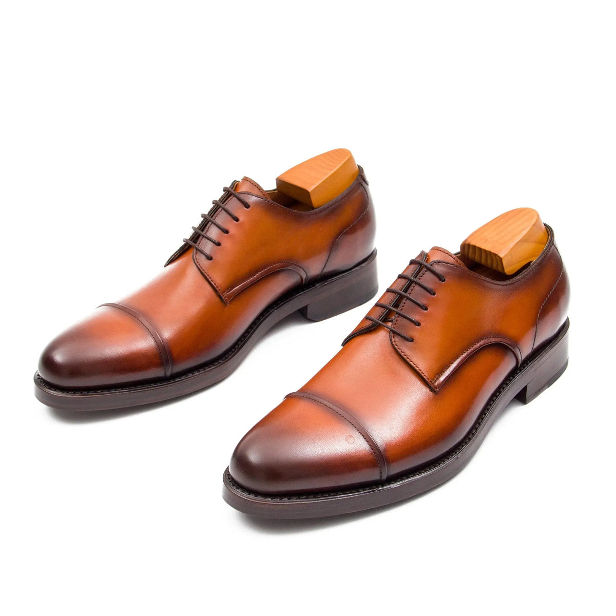 Orange-Brown Cap-Toe Calf Leather Derby Shoes
