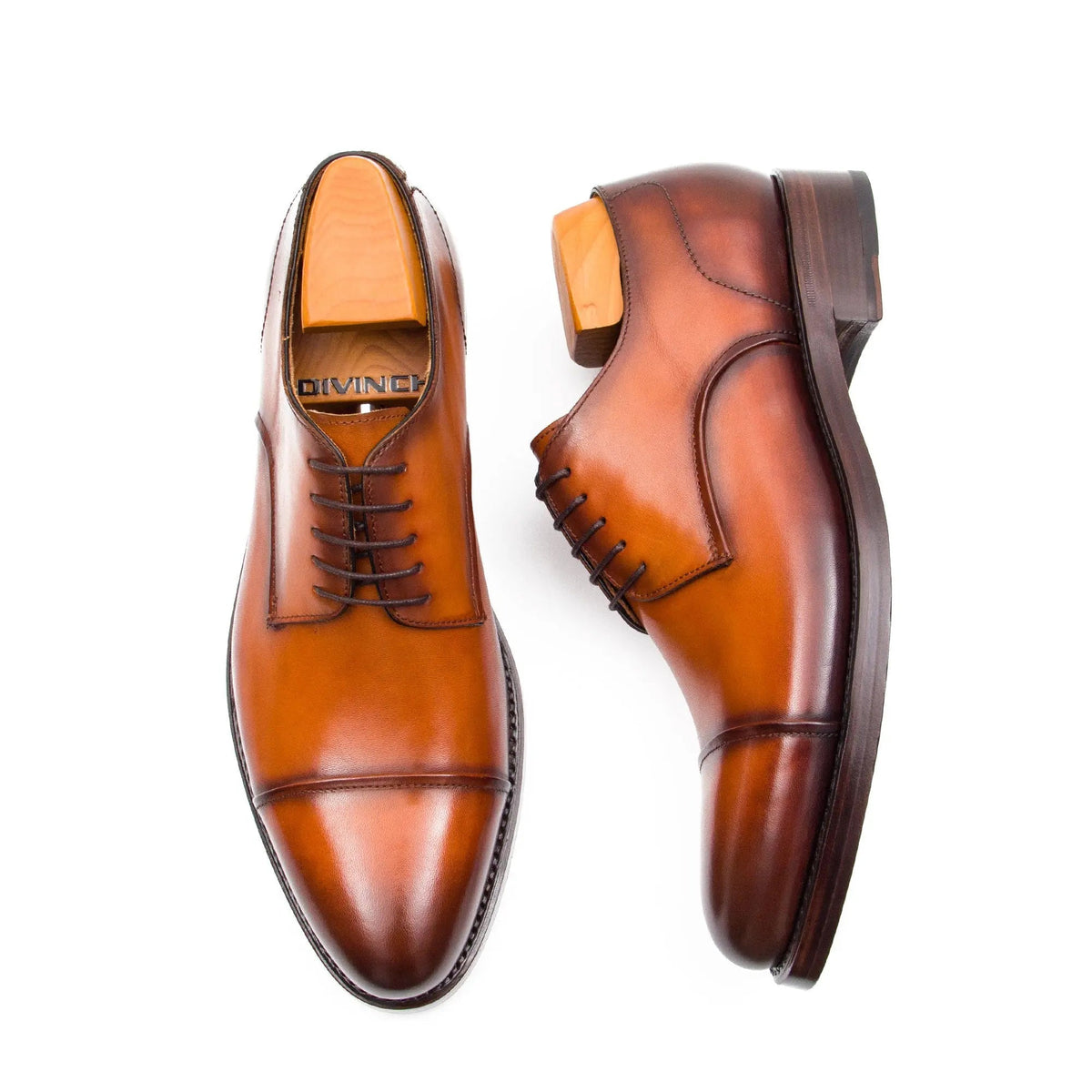 Orange-Brown Cap-Toe Calf Leather Derby Shoes