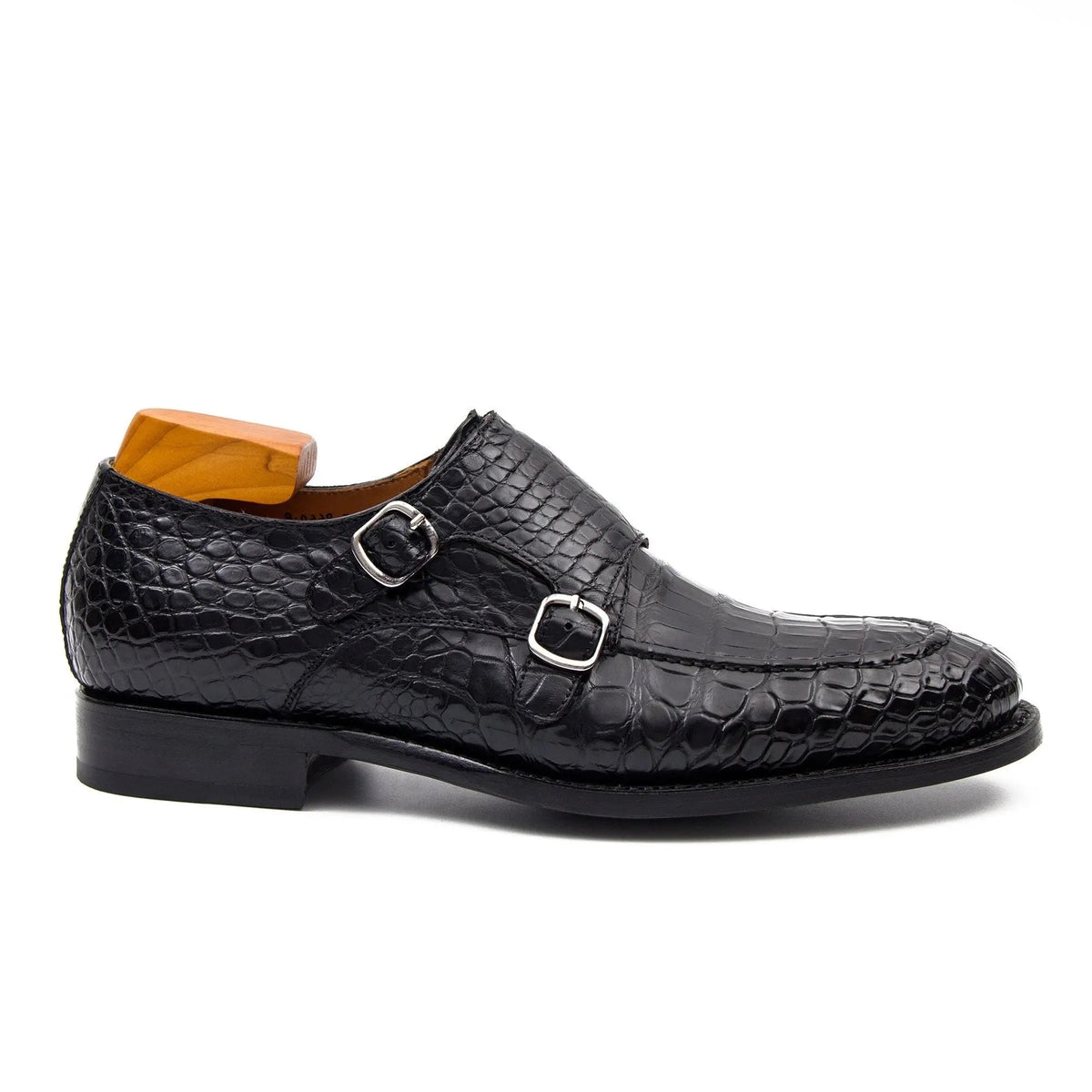 Black Crocodile Leather Monk Shoes