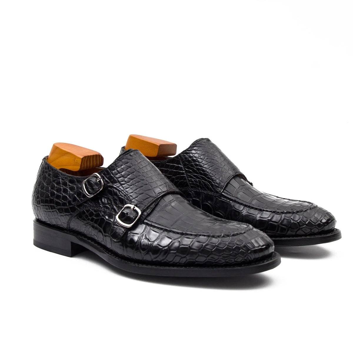 Black Crocodile Leather Monk Shoes