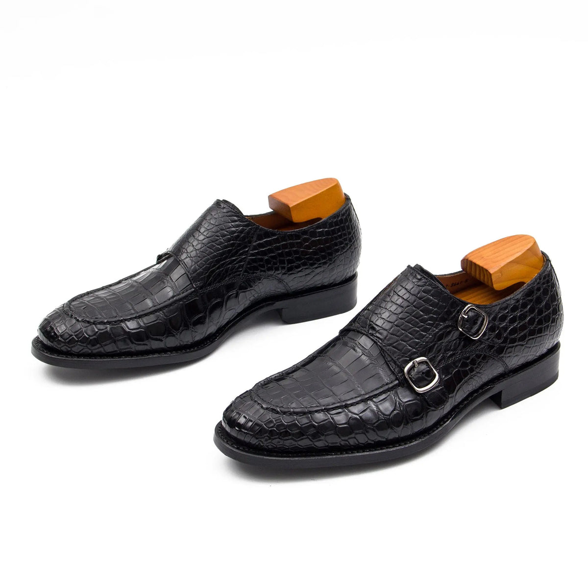 Black Crocodile Leather Monk Shoes