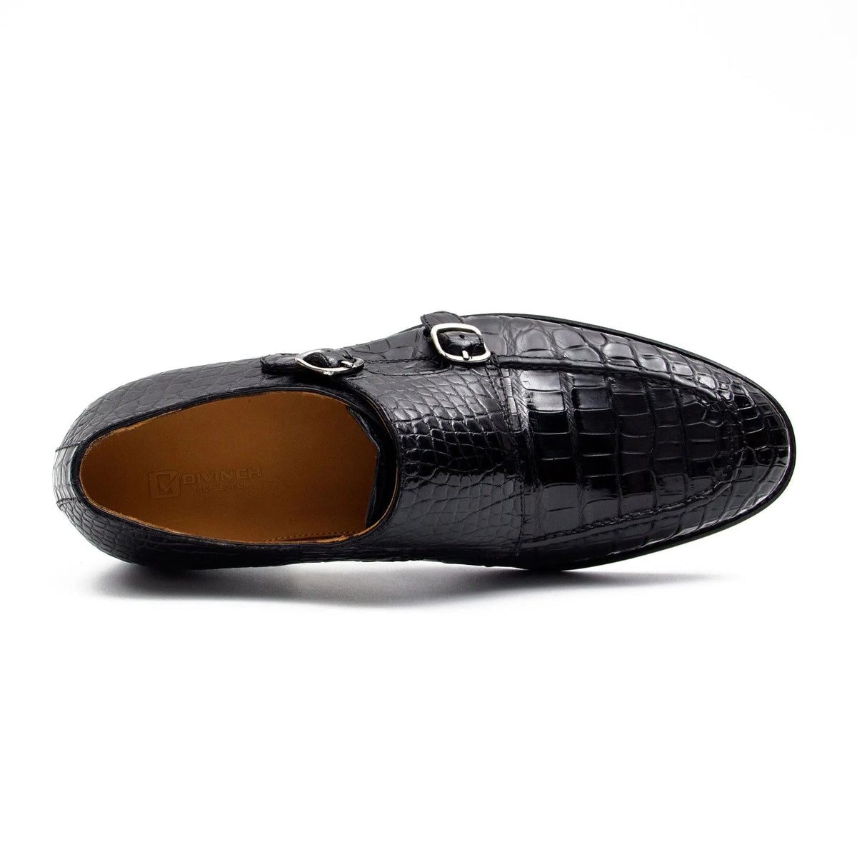 Black Crocodile Leather Monk Shoes