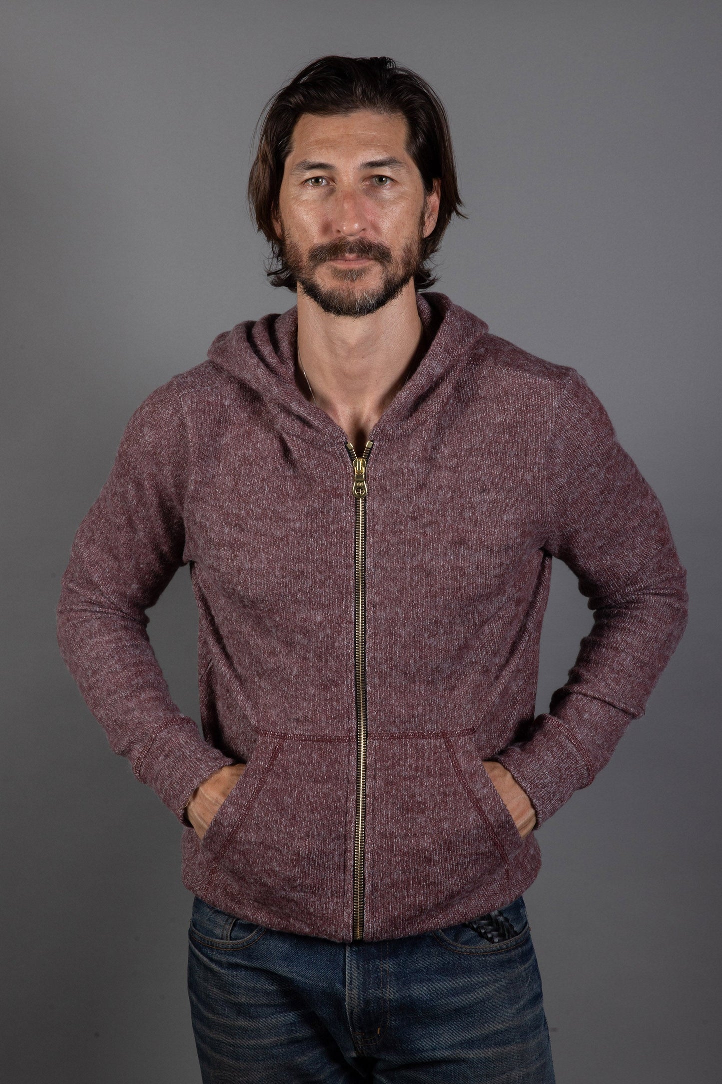 Sudadera con capucha de hombre de punto suave melange con cremallera frontal