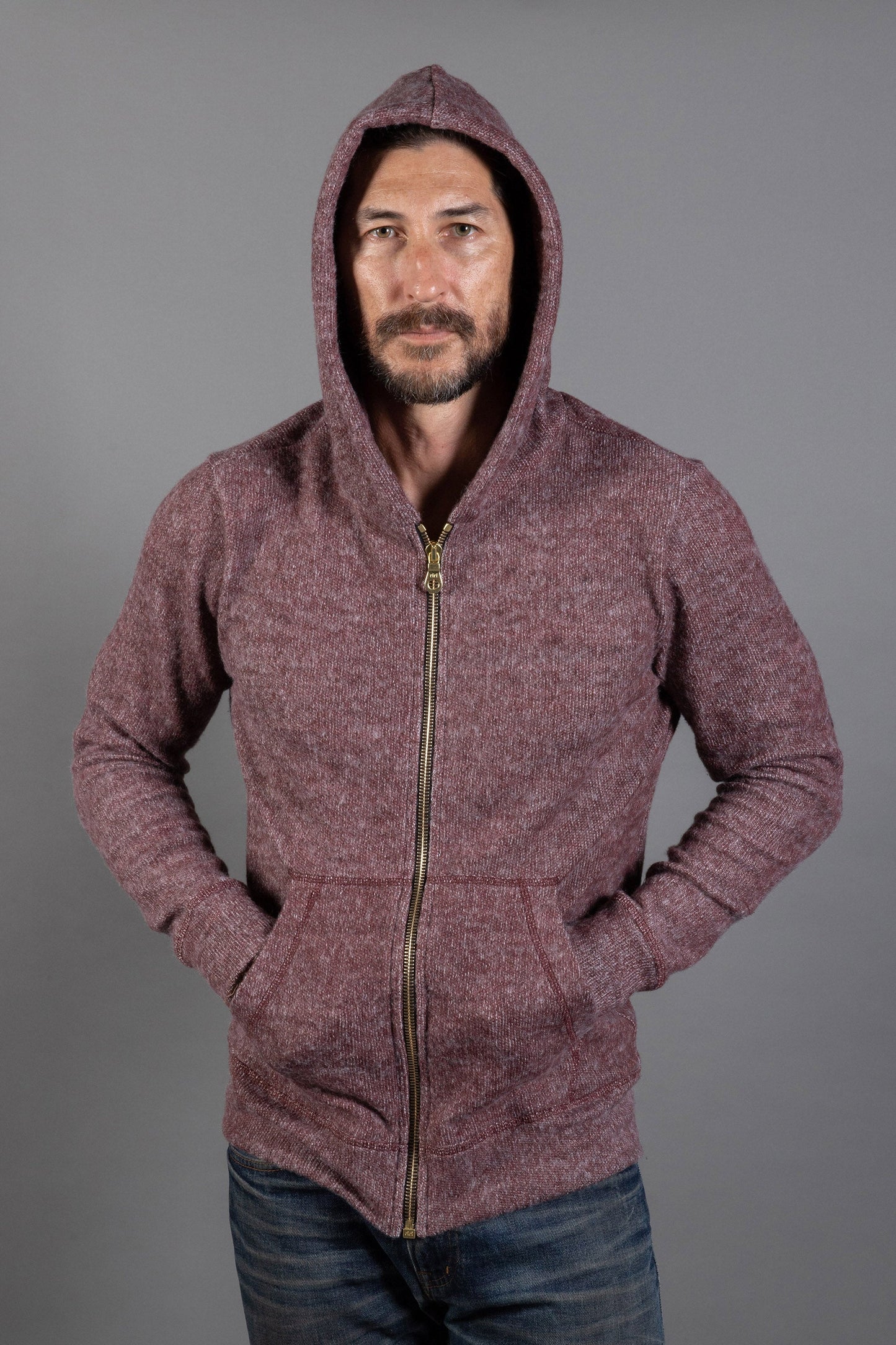 Sudadera con capucha de hombre de punto suave melange con cremallera frontal
