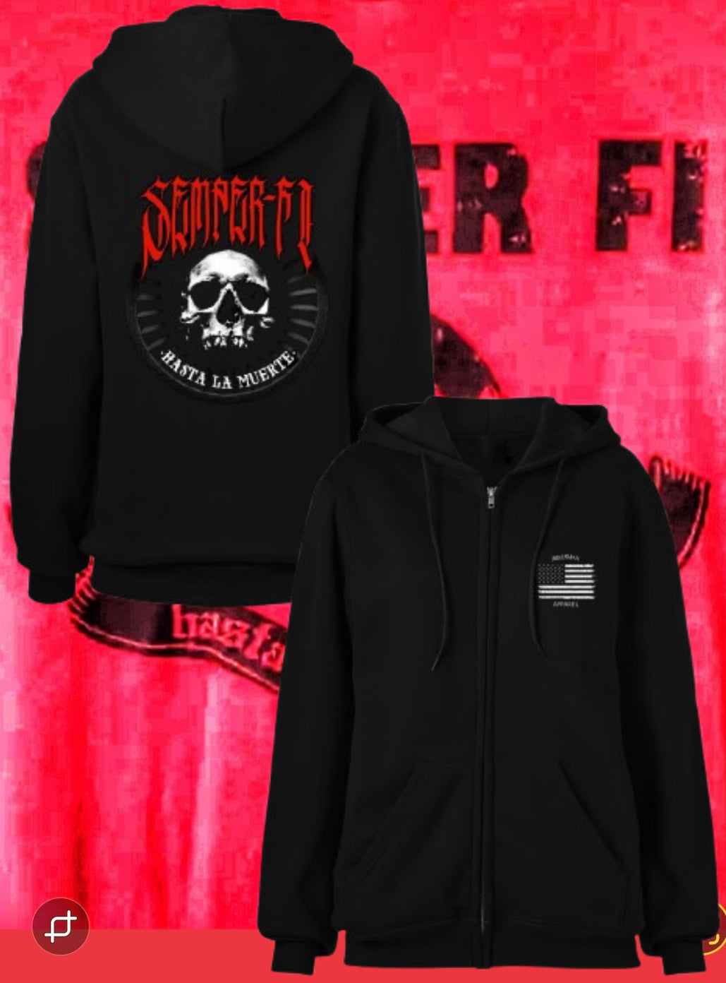 Semper Fi Hasta La Muerte 2.0 Premium Hoodie/Zip-Up Hoodie by La Linea MEXUSMAR