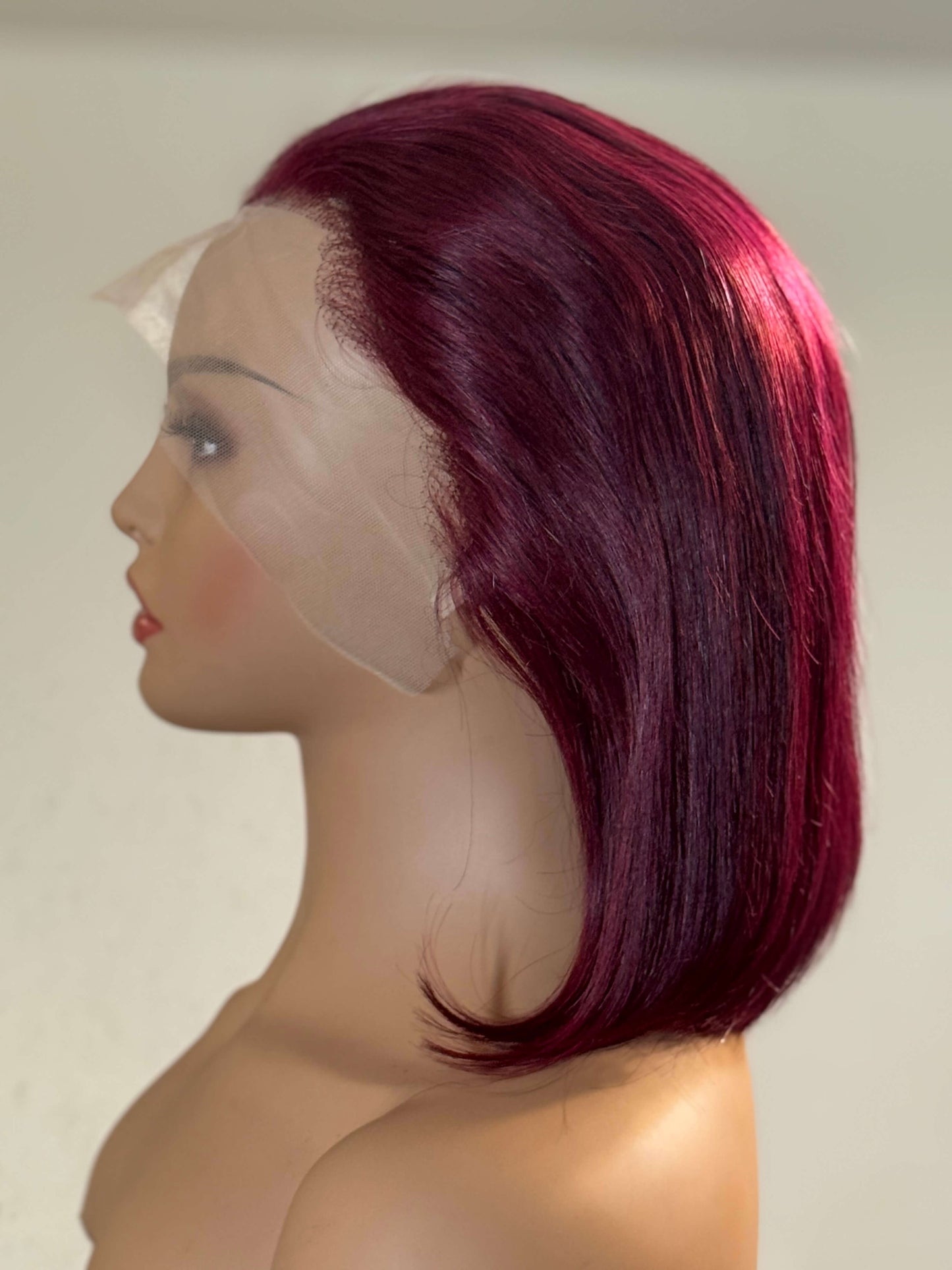 Ruby Cut – Peluca con encaje frontal, estilo bob recto (rojo borgoña)