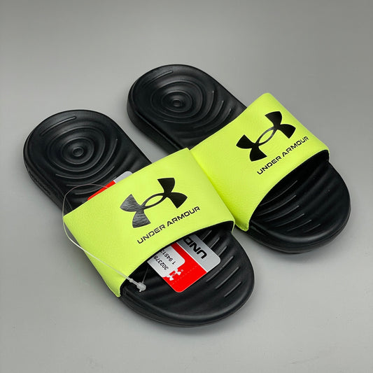 UNDER ARMOUR UA B ANSA FIX Slides Youth Sz 1Y Black/Neon Green 3023789-003 (New)