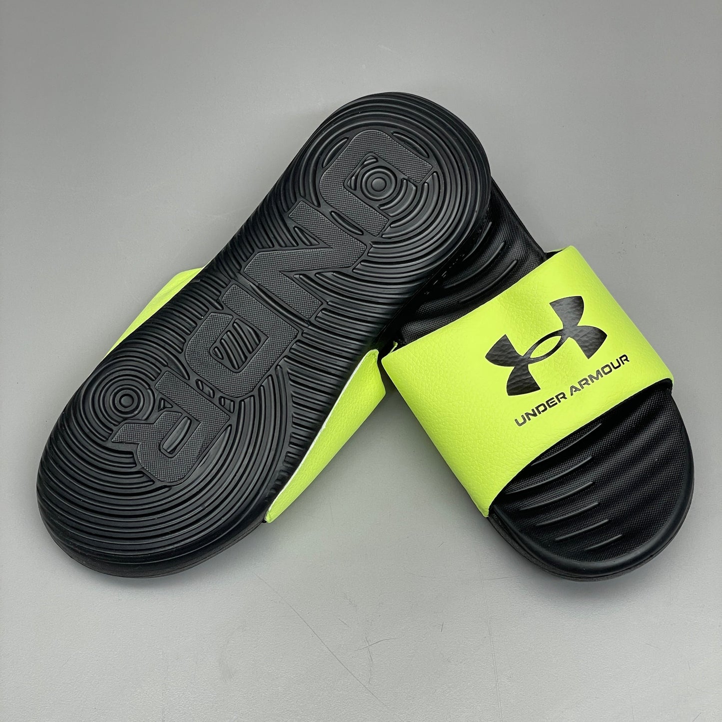 UNDER ARMOUR UA B ANSA FIX Slides Youth Sz 1Y Black/Neon Green 3023789-003 (New)