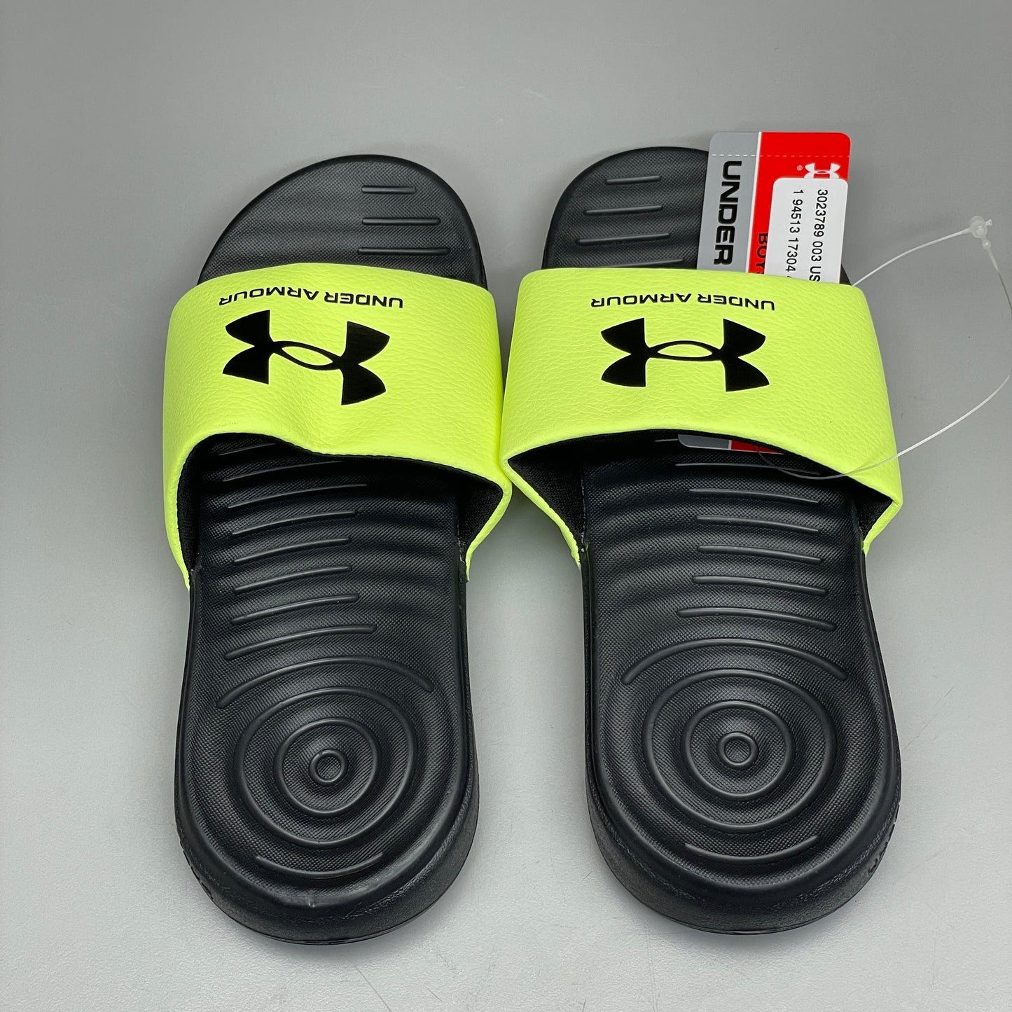 UNDER ARMOUR UA B ANSA FIX Slides Youth Sz 1Y Black/Neon Green 3023789-003 (New)