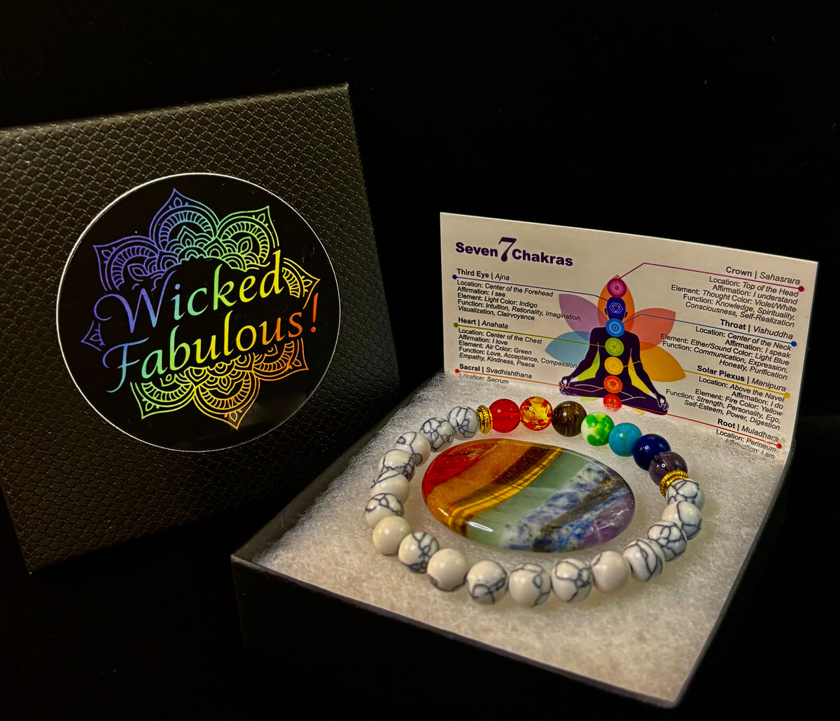 Pulsera Energética de Chakra y Howlita Blanca – Alivio del Estrés, Equilibrio y Paz Interior