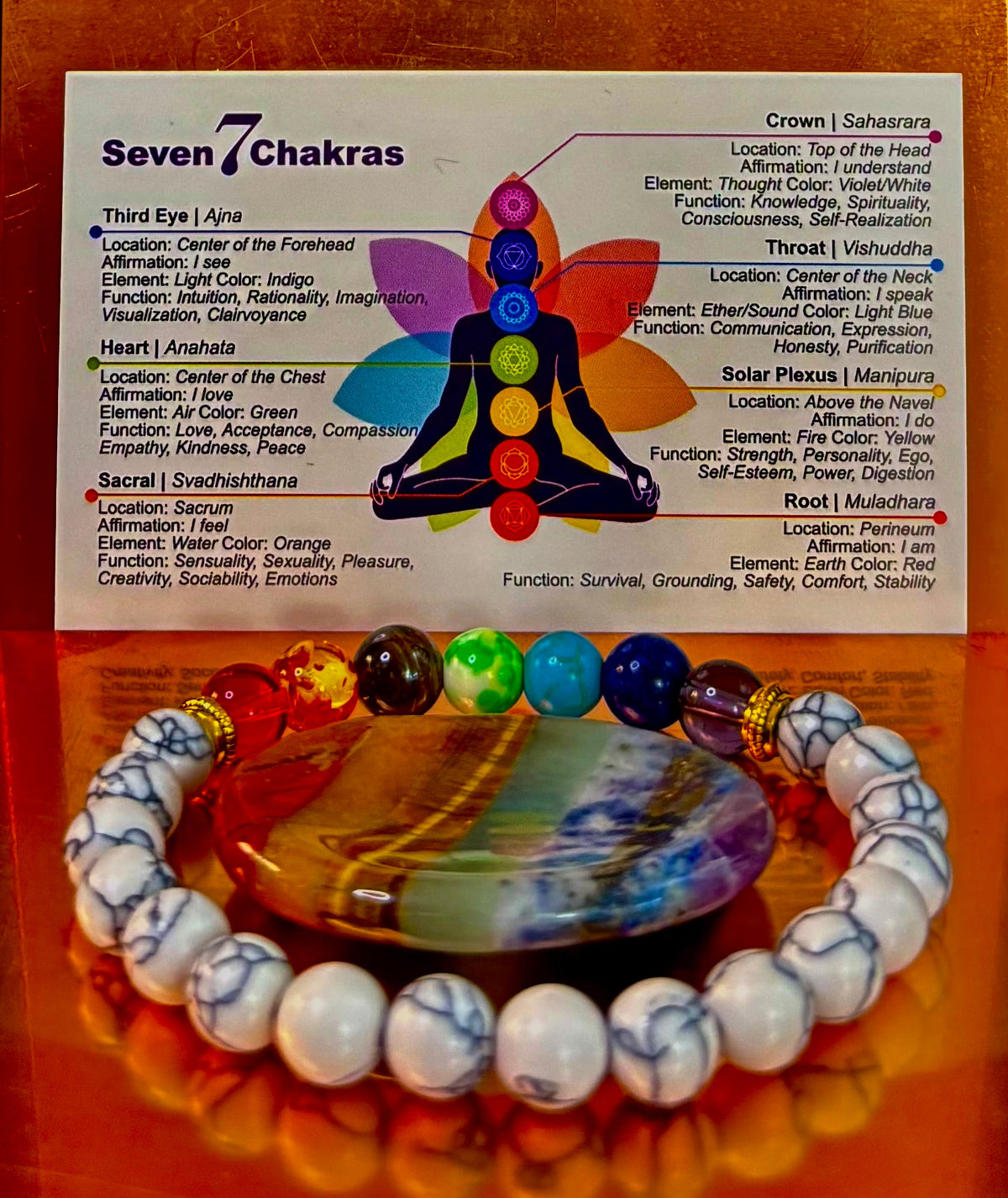 Pulsera Energética de Chakra y Howlita Blanca – Alivio del Estrés, Equilibrio y Paz Interior
