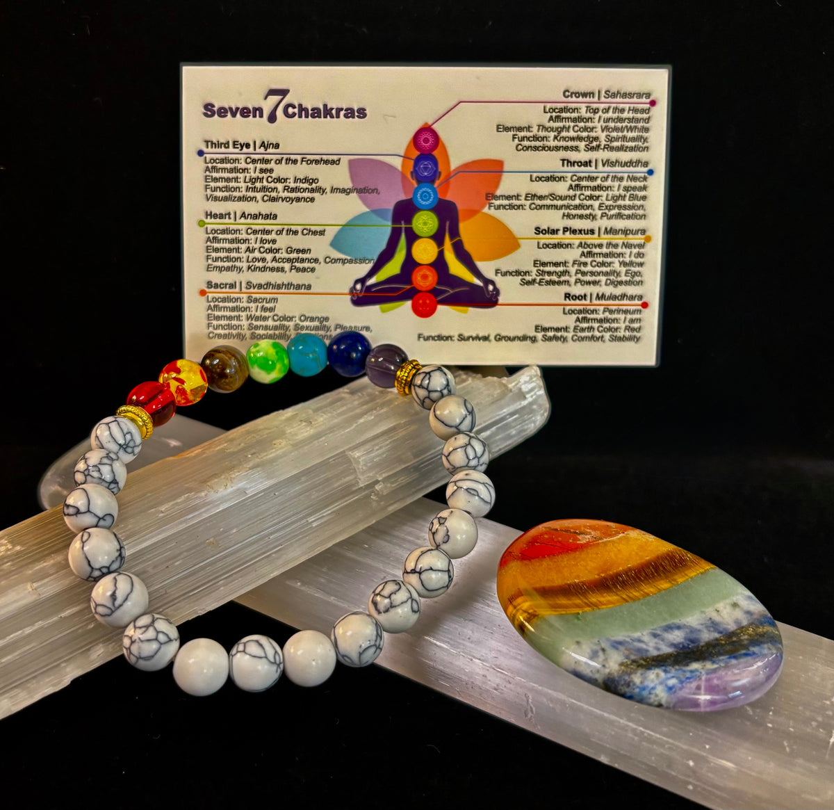 Pulsera Energética de Chakra y Howlita Blanca – Alivio del Estrés, Equilibrio y Paz Interior