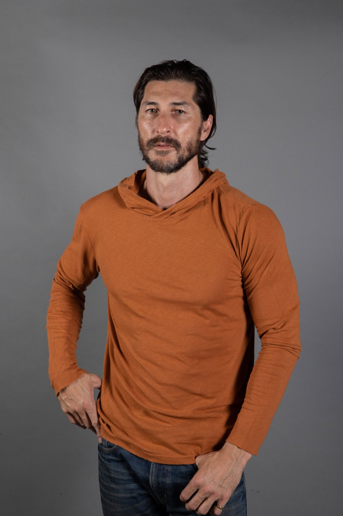 Sudadera con Capucha de Manga Larga de Lino para Hombre