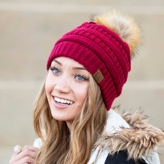 Gorros con pompón de piel sintética C.C®