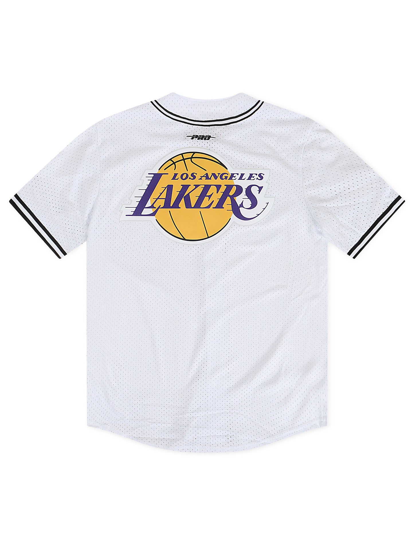 Camisa abotonada de malla con diseño "Script Tail" de los Lakers de Los Ángeles Pro Standard - Blanco/Negro