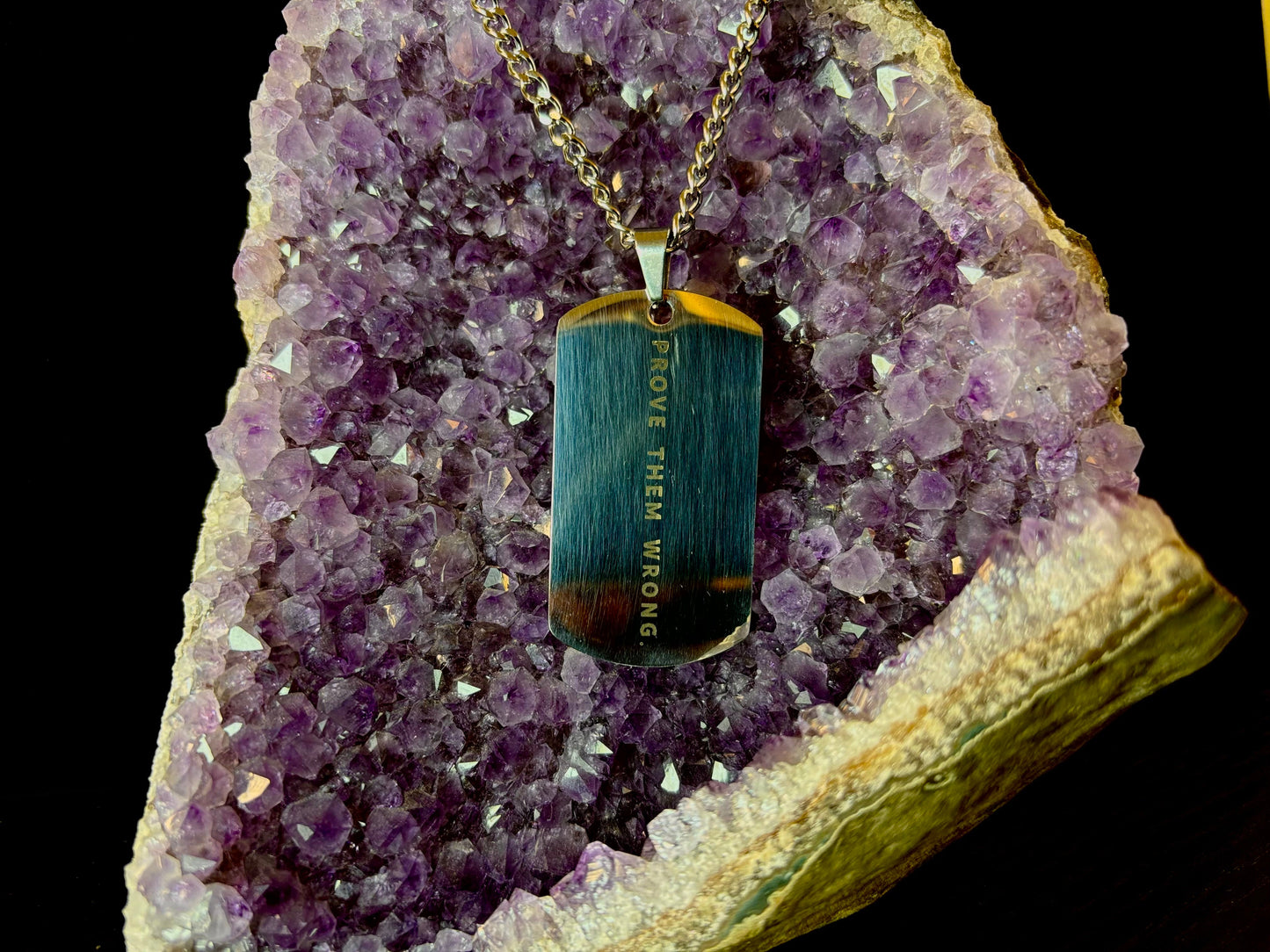 Collar de placa de identificación de acero inoxidable "Prove Them Wrong" | Joyería motivacional de fuerza y determinación