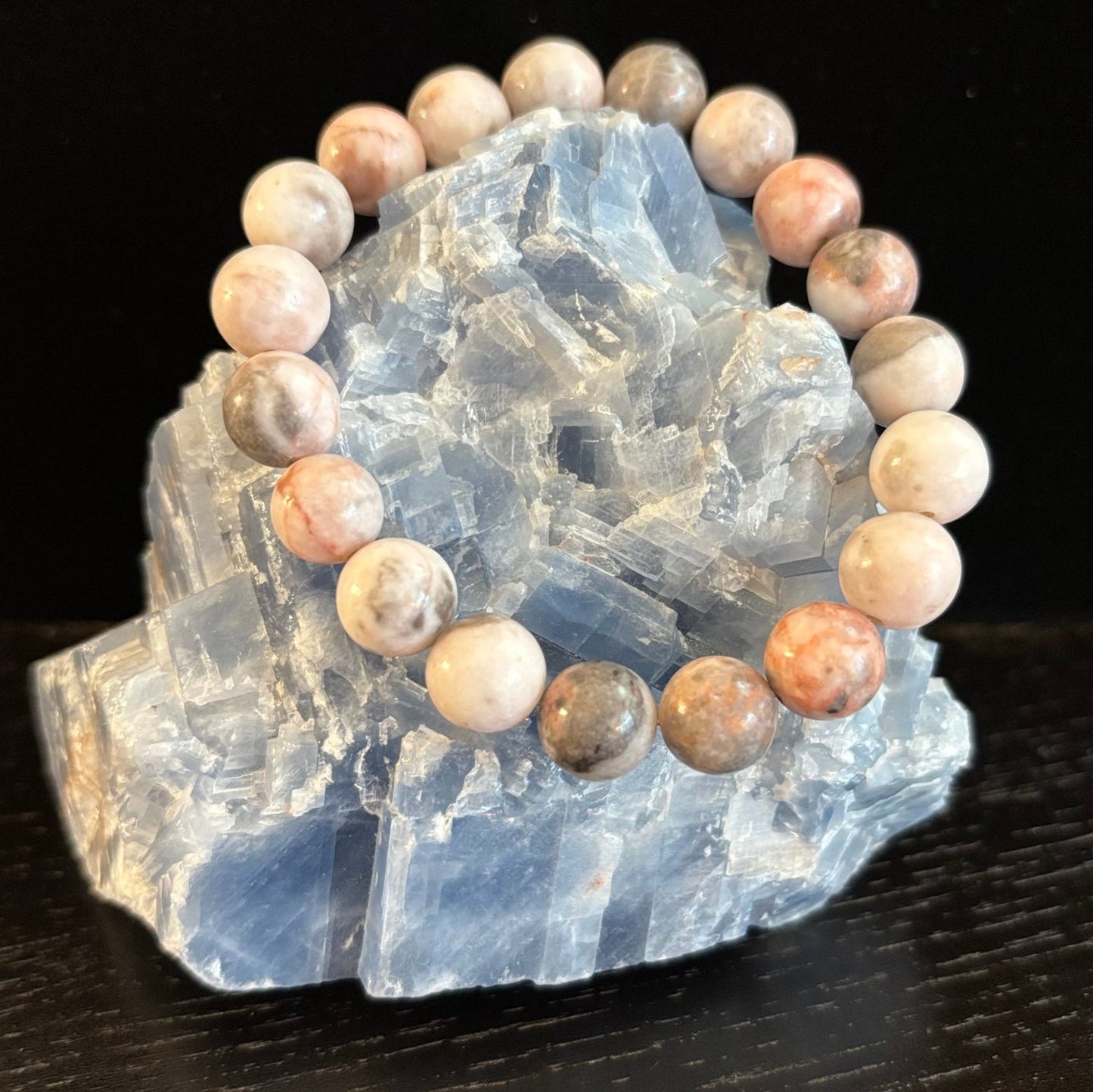 Pulsera de Cuencas Jaspe Cebra Rosa "Vibras Playeras" – Piedra Natural para la Calma, Confianza y Felicidad