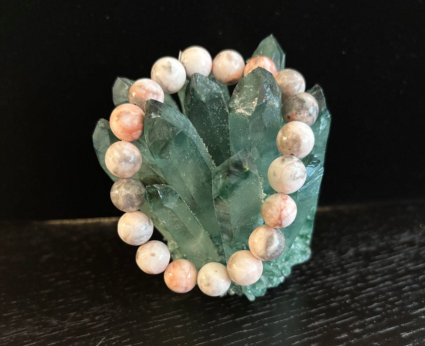 Pulsera de Cuencas Jaspe Cebra Rosa "Vibras Playeras" – Piedra Natural para la Calma, Confianza y Felicidad