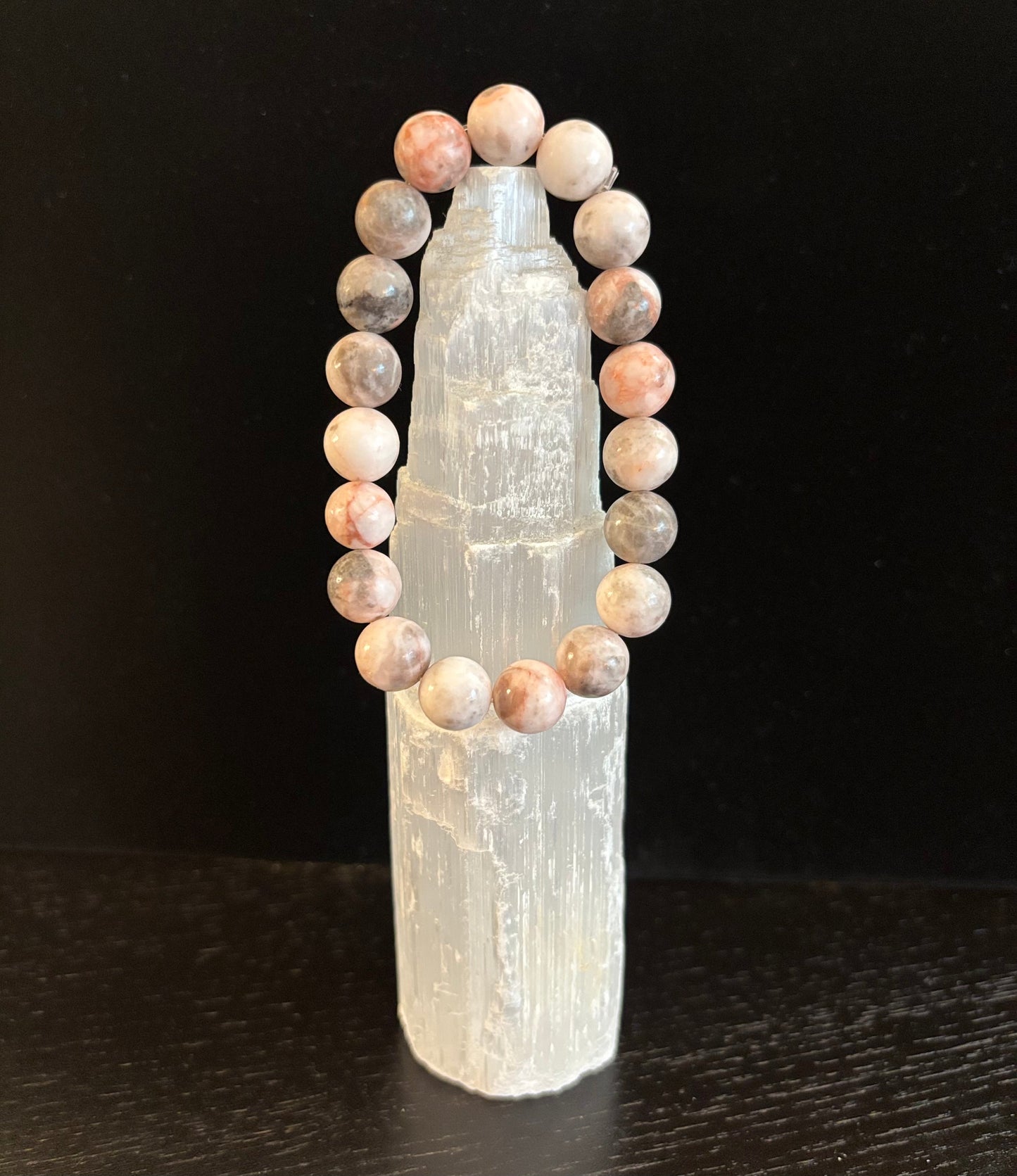 Pulsera de Cuencas Jaspe Cebra Rosa "Vibras Playeras" – Piedra Natural para la Calma, Confianza y Felicidad