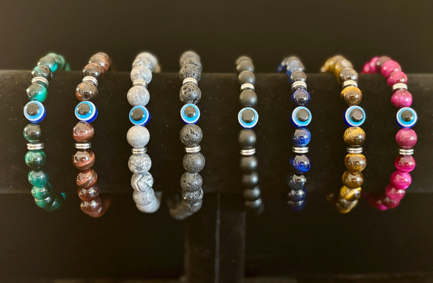 Pulseras de Cuentas Estilo Ojo Turco – Protección Hecha a Mano con Piedras Naturales