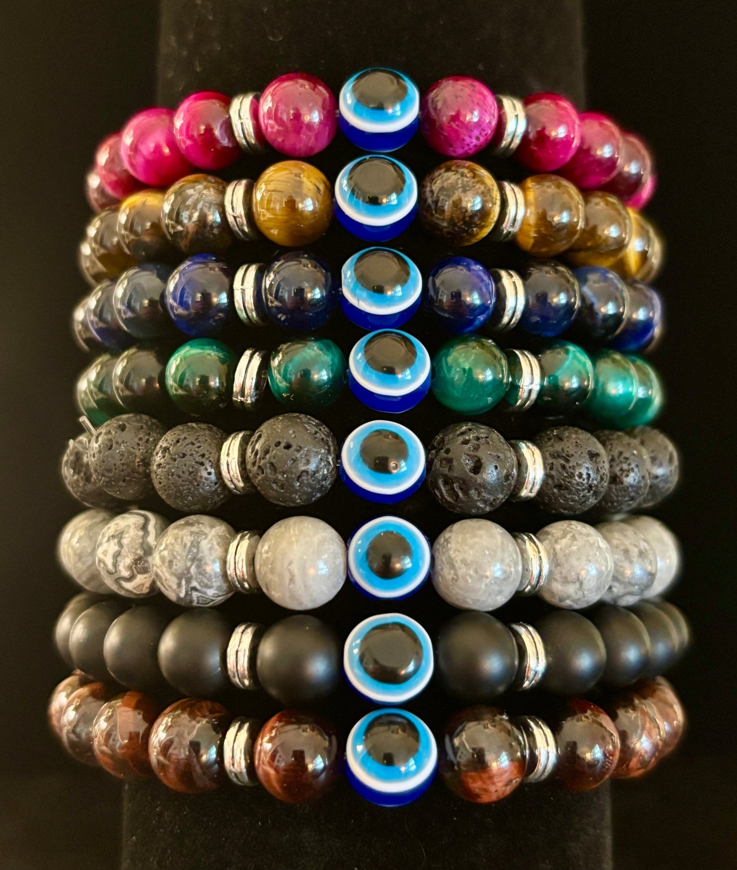 Pulseras de Cuentas Estilo Ojo Turco – Protección Hecha a Mano con Piedras Naturales