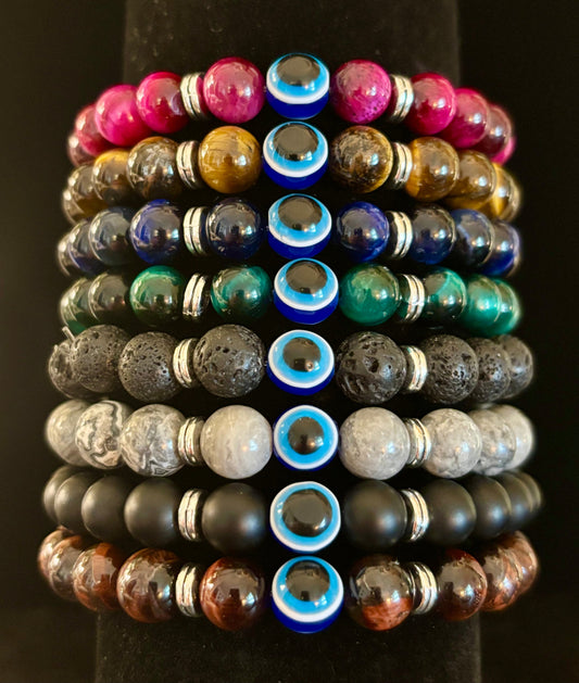 Pulseras de Cuentas Estilo Ojo Turco – Protección Hecha a Mano con Piedras Naturales