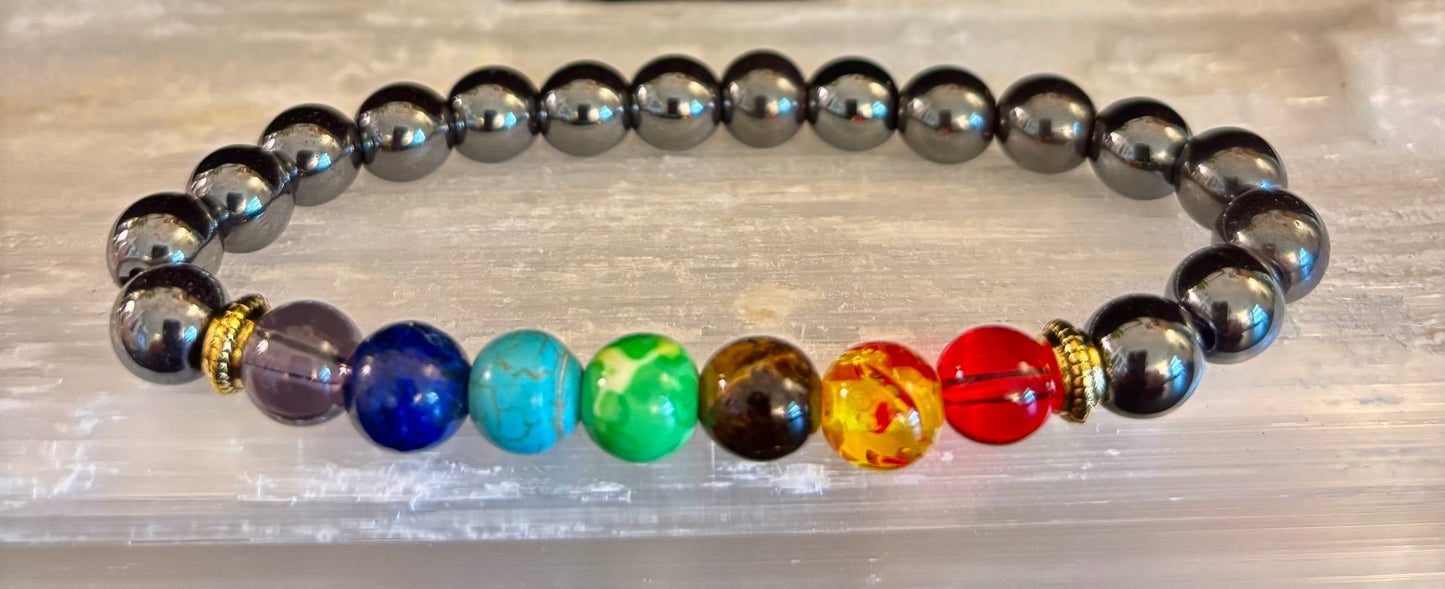 Pulsera con infusión de reiki para la curación de los chakras con hematita - Enraizamiento, protección y equilibrio