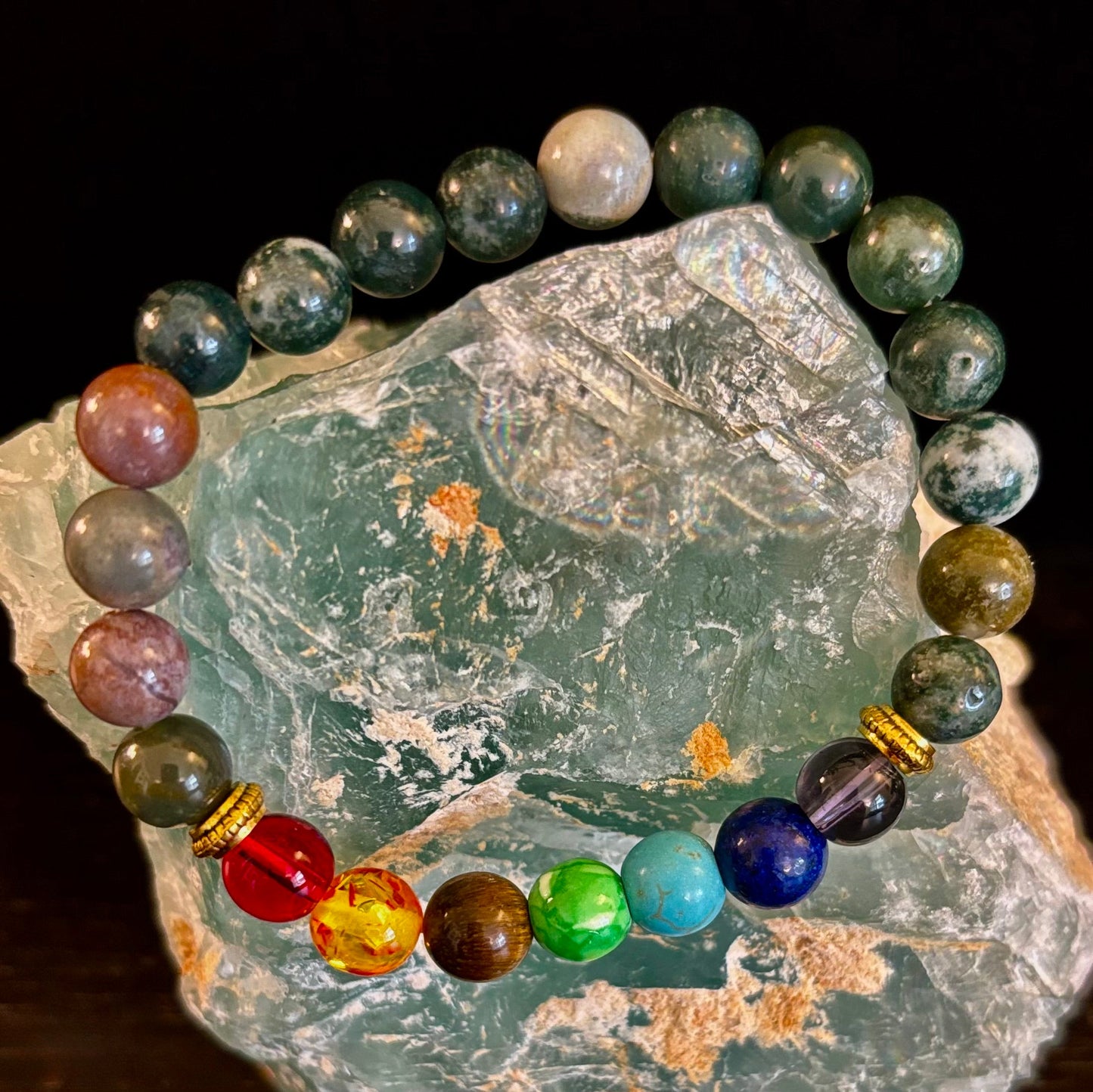 Pulsera curativa Chakra y ónix de la India con infusión de Reiki – Energía de conexión a tierra y equilibrio espiritual