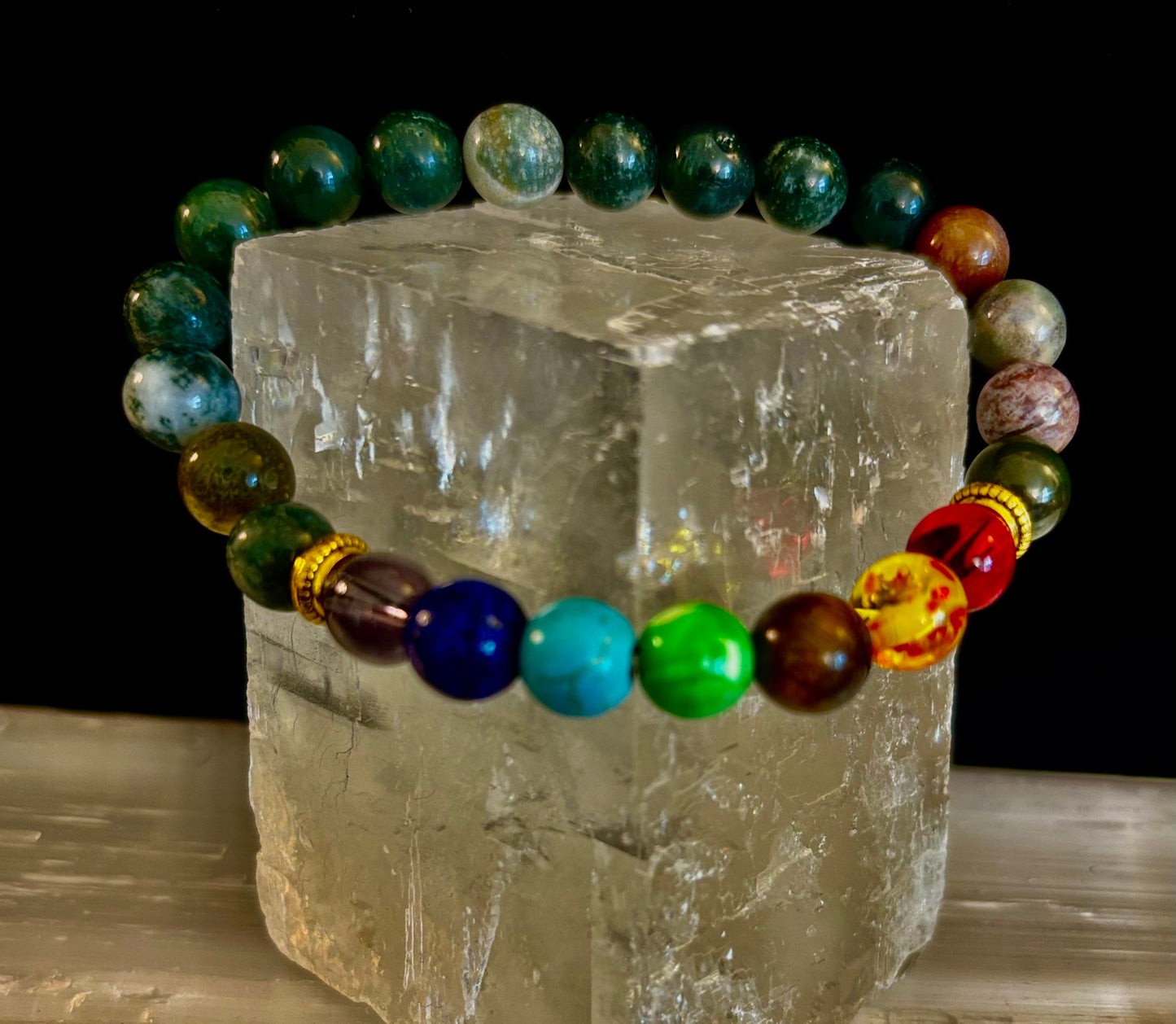 Pulsera curativa Chakra y ónix de la India con infusión de Reiki – Energía de conexión a tierra y equilibrio espiritual