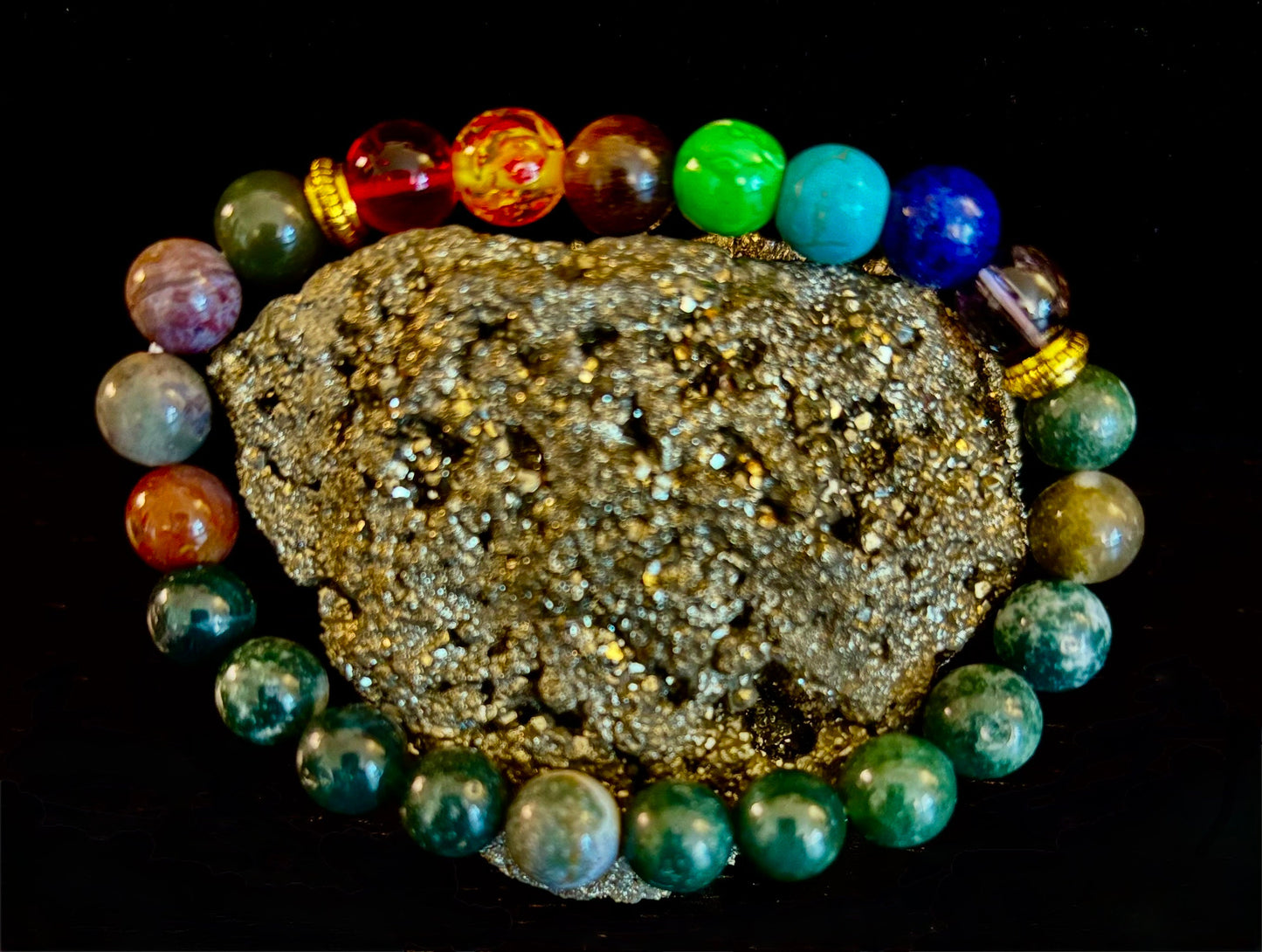 Pulsera curativa Chakra y ónix de la India con infusión de Reiki – Energía de conexión a tierra y equilibrio espiritual