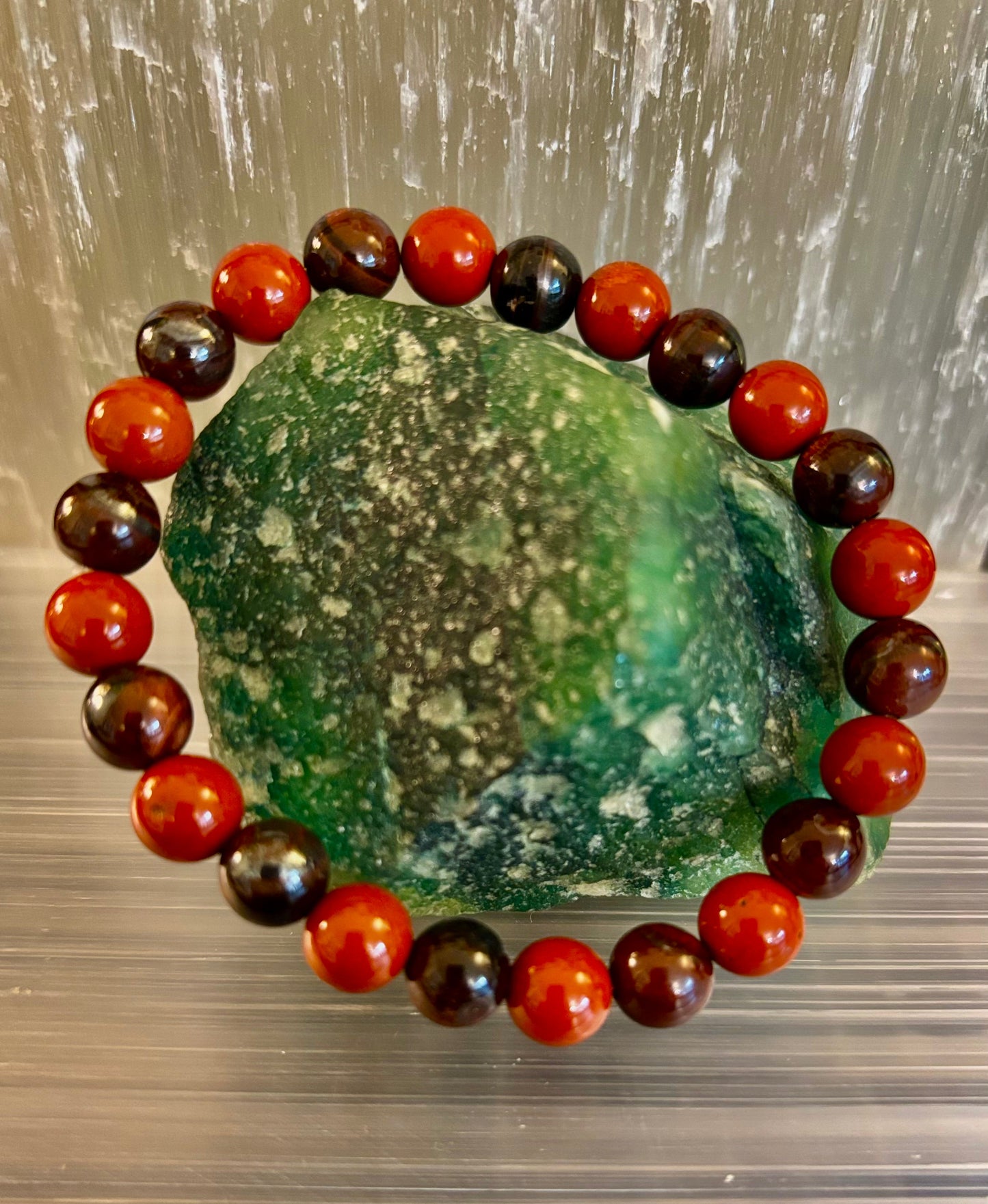Pulsera de Protección Poderosa – Pulsera Curativa de Ojo de Tigre Rojo y Jaspe Rojo (Para Muñecas Grandes)