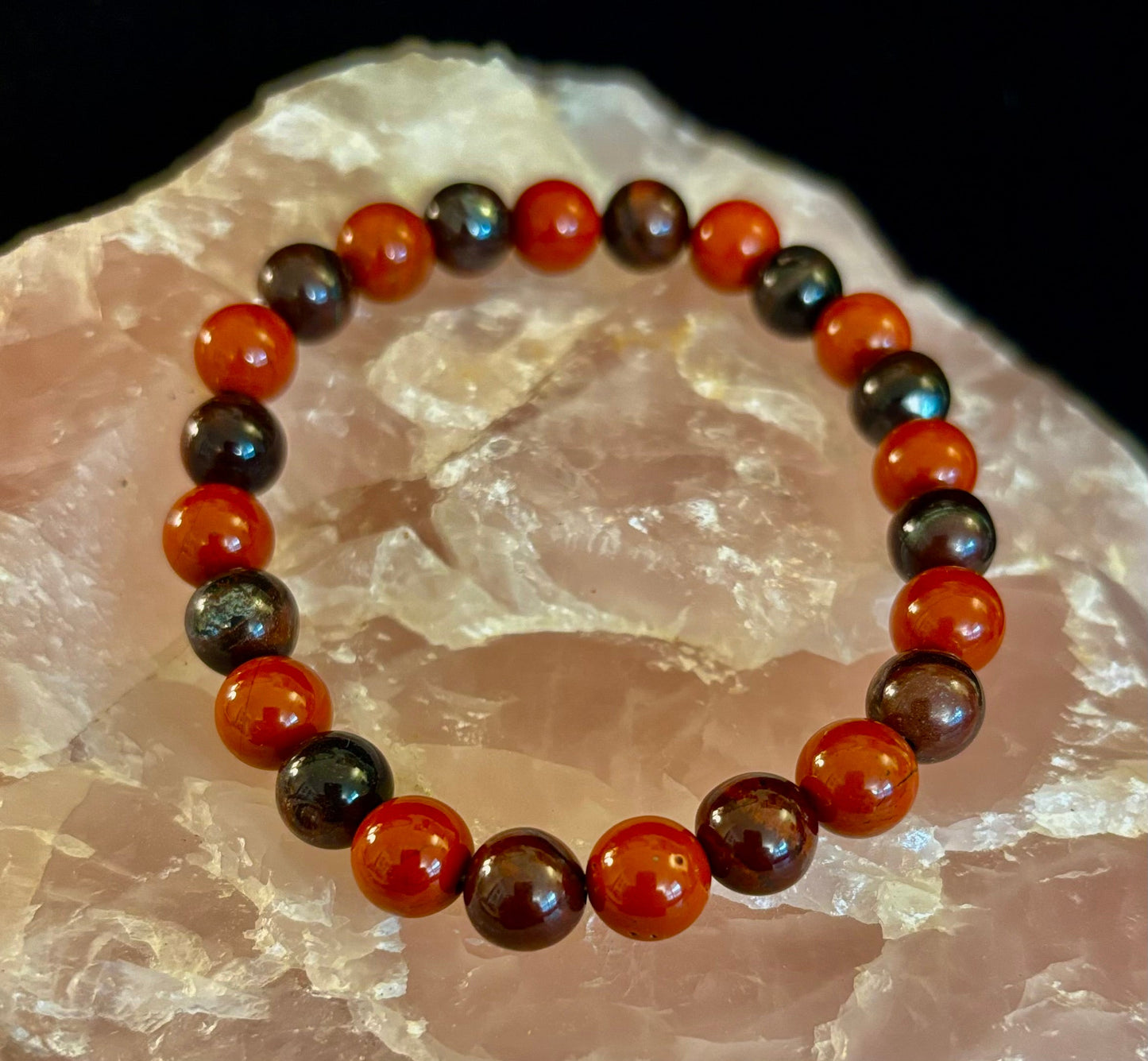 Pulsera de Protección Poderosa – Pulsera Curativa de Ojo de Tigre Rojo y Jaspe Rojo (Para Muñecas Grandes)