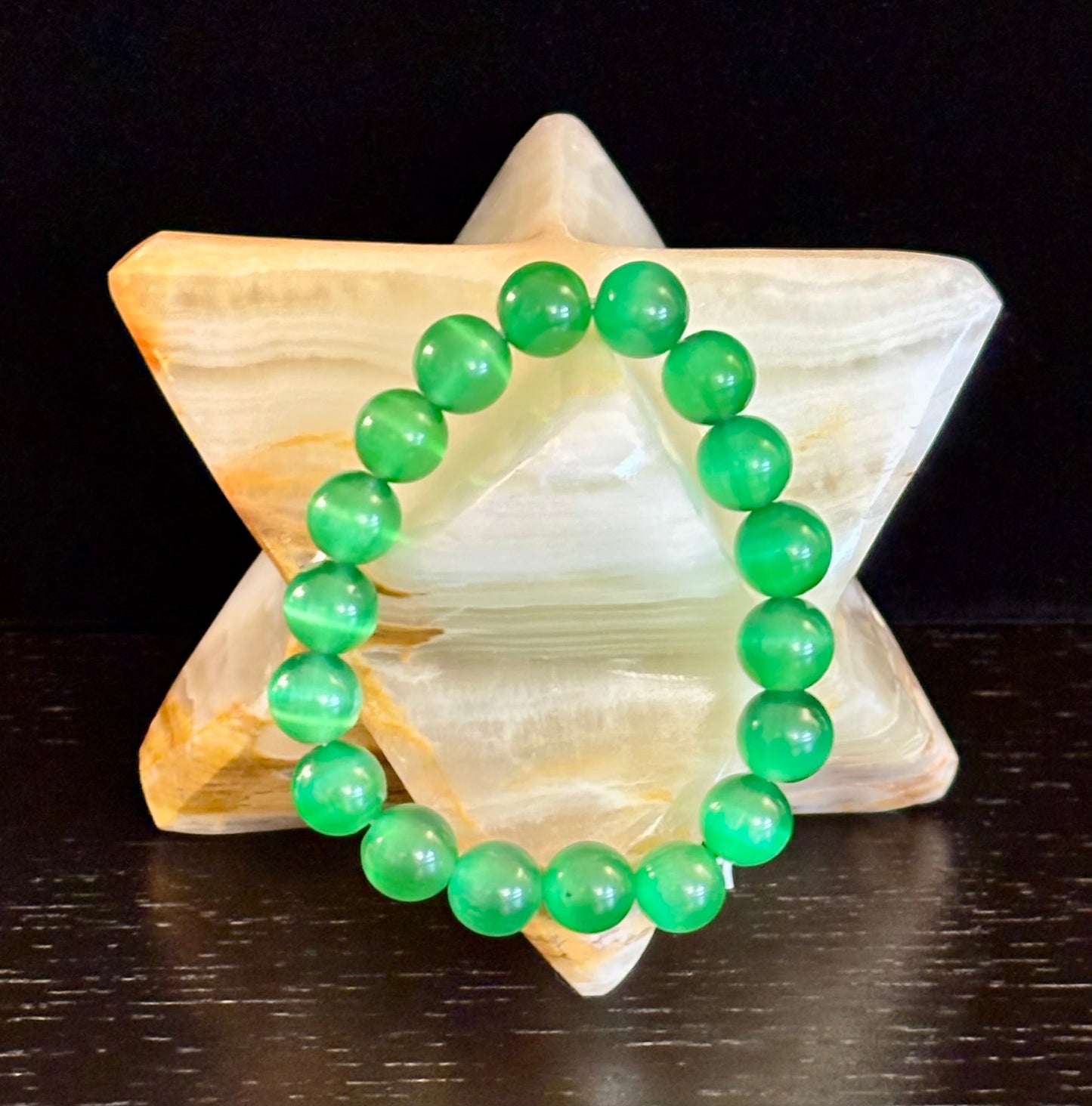 Pulsera de cuentas de cristal de ojo de gato verde (8, 10 y 12 mm para muñecas pequeñas y medianas)