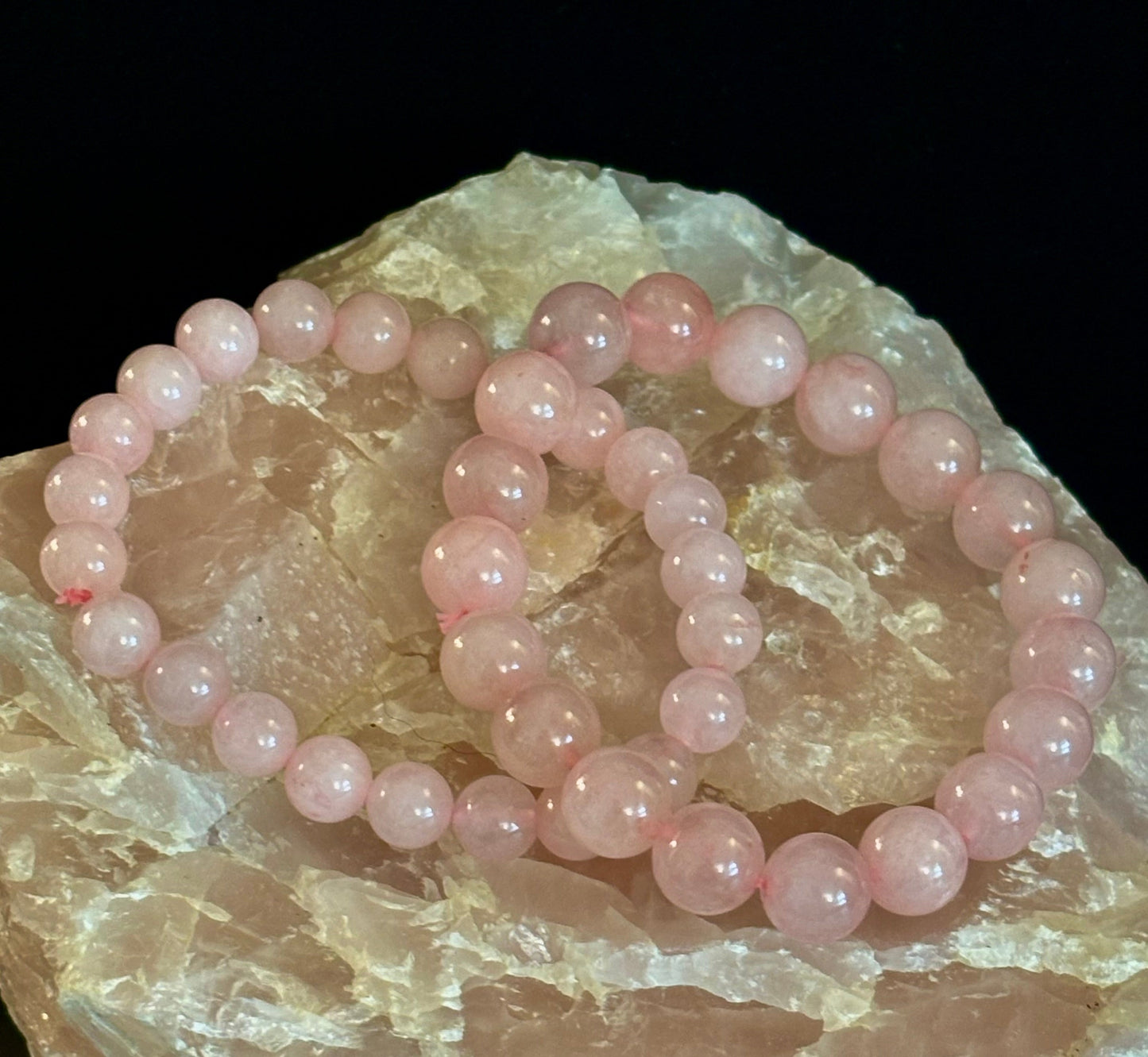 Pulsera de Cuarzo Rosa 8mm, 10mm y 12mm – Joyería con Reiki para Amor, Sanación y Autoestima (Varias Tallas de Muñeca)