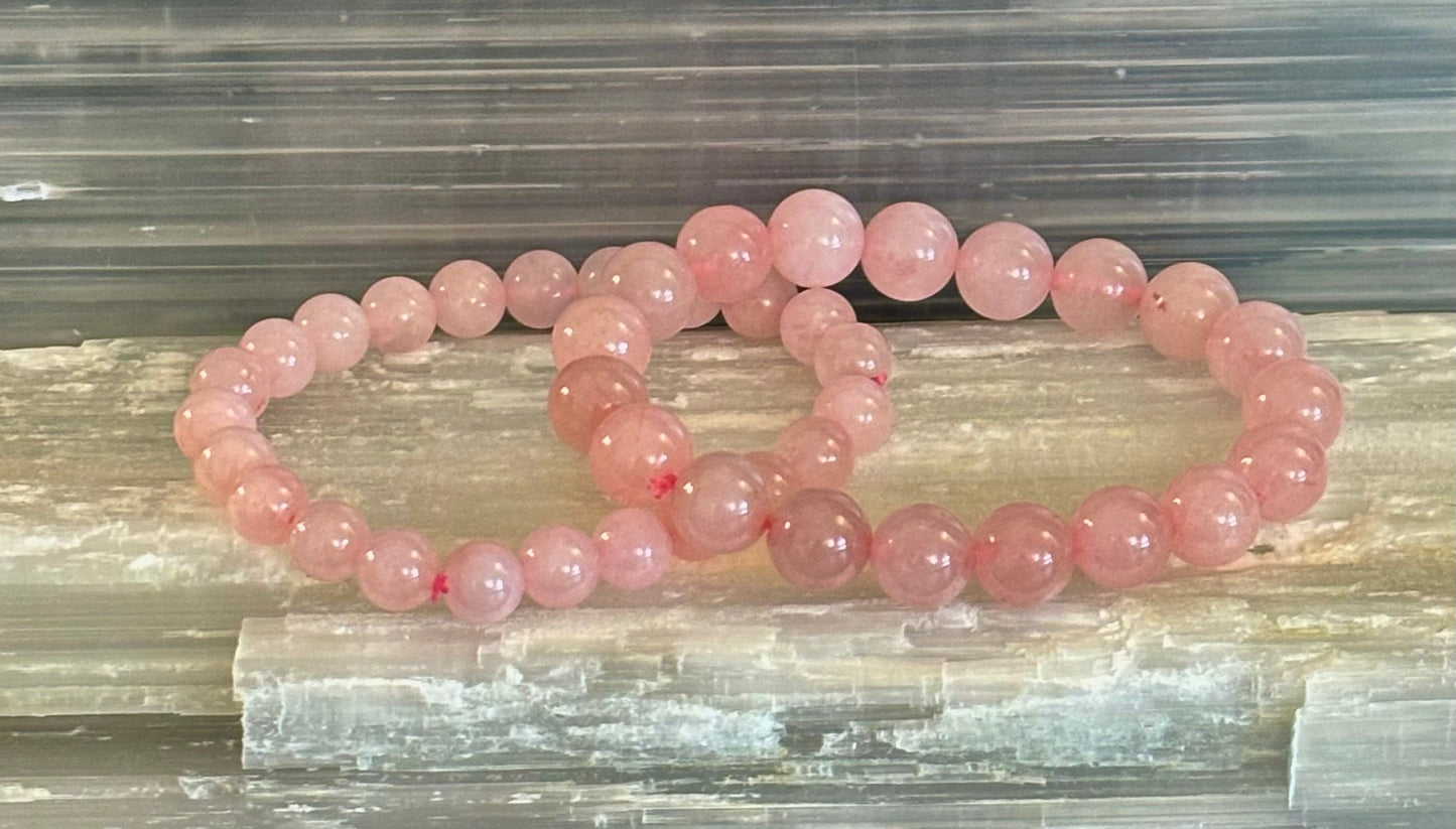 Pulsera de Cuarzo Rosa 8mm, 10mm y 12mm – Joyería con Reiki para Amor, Sanación y Autoestima (Varias Tallas de Muñeca)