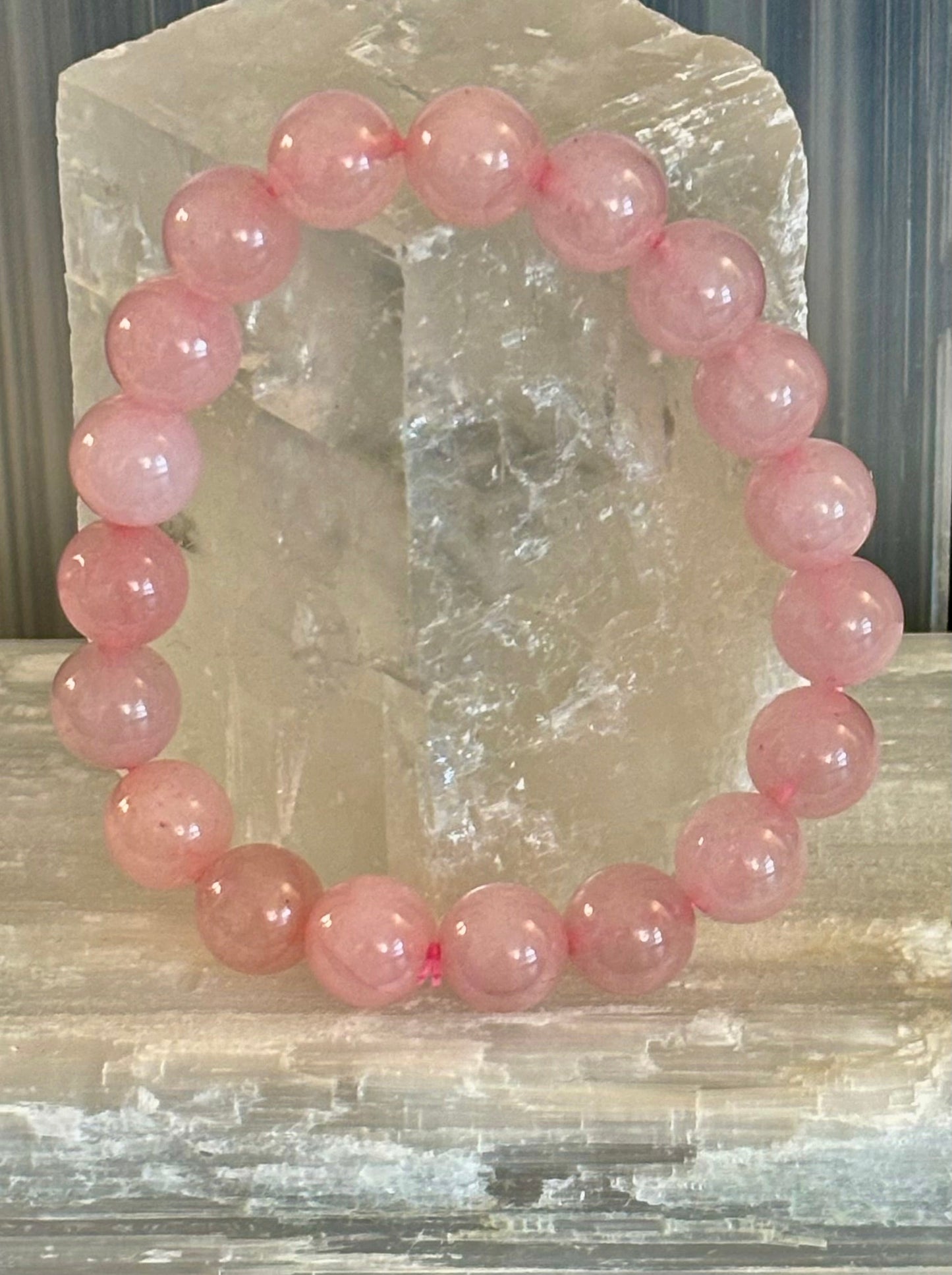 Pulsera de Cuarzo Rosa 8mm, 10mm y 12mm – Joyería con Reiki para Amor, Sanación y Autoestima (Varias Tallas de Muñeca)