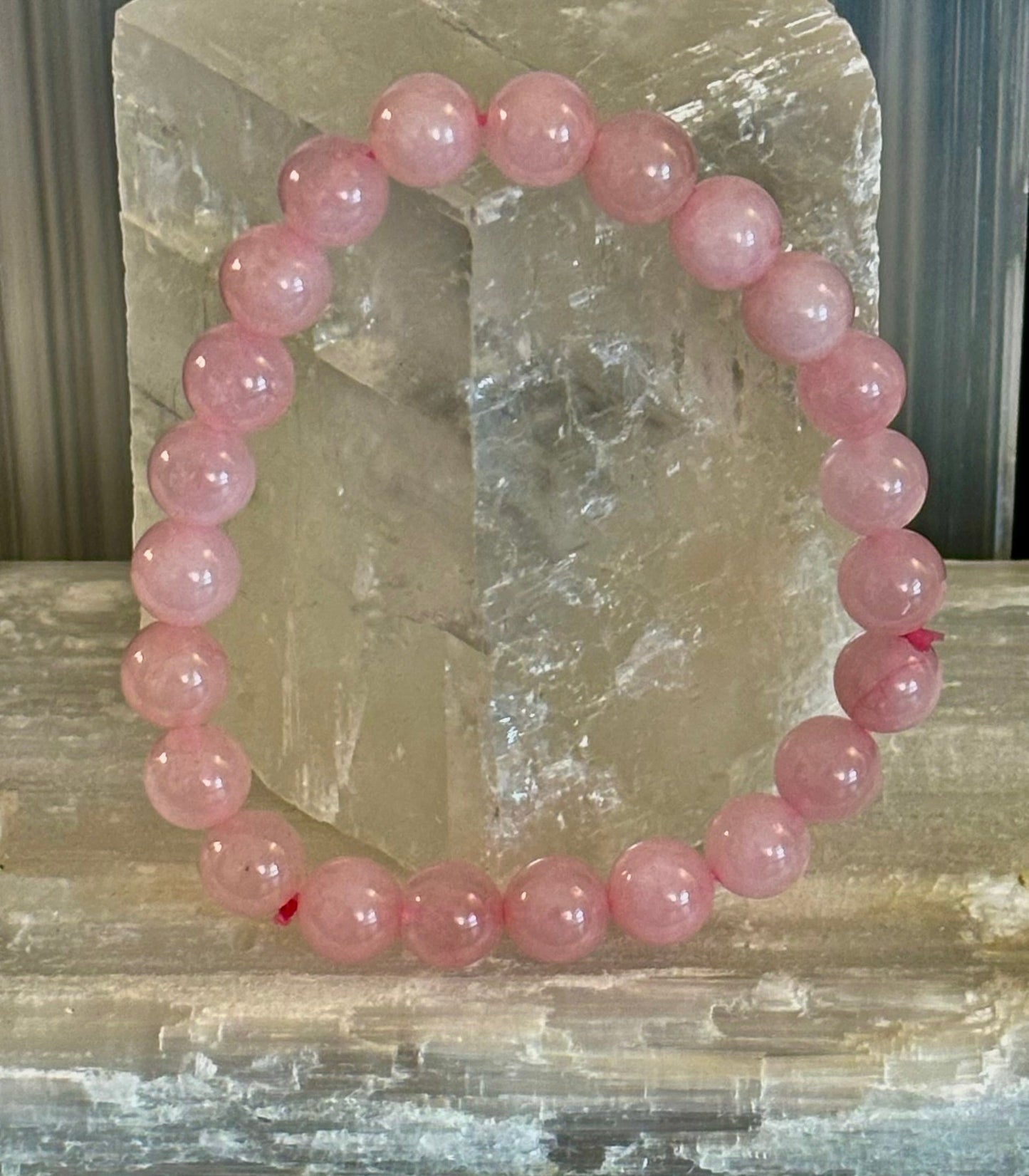 Pulsera de Cuarzo Rosa 8mm, 10mm y 12mm – Joyería con Reiki para Amor, Sanación y Autoestima (Varias Tallas de Muñeca)