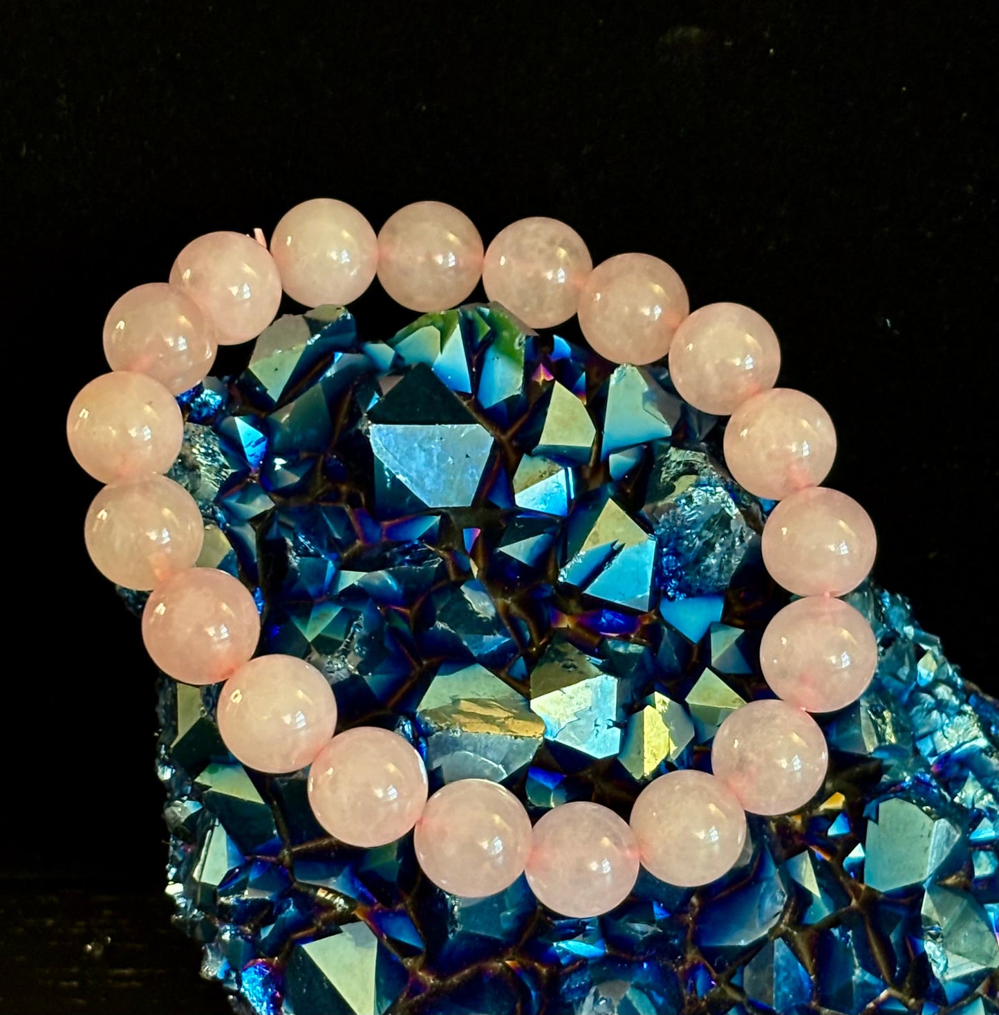 Pulsera de Cuarzo Rosa 8mm, 10mm y 12mm – Joyería con Reiki para Amor, Sanación y Autoestima (Varias Tallas de Muñeca)