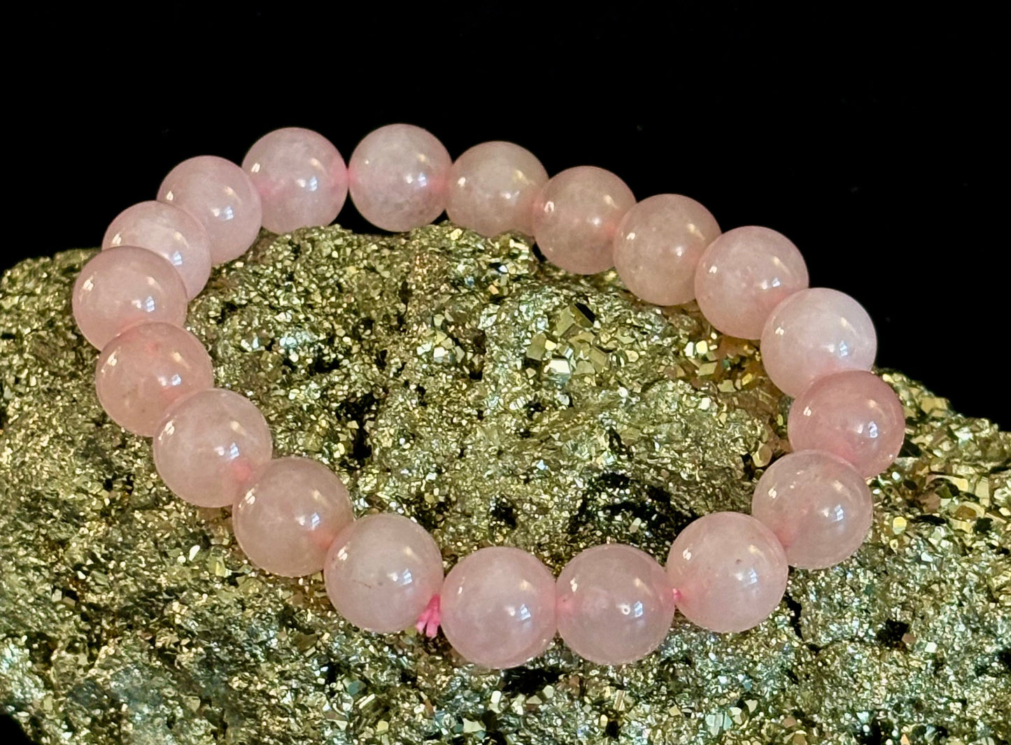 Pulsera de Cuarzo Rosa 8mm, 10mm y 12mm – Joyería con Reiki para Amor, Sanación y Autoestima (Varias Tallas de Muñeca)