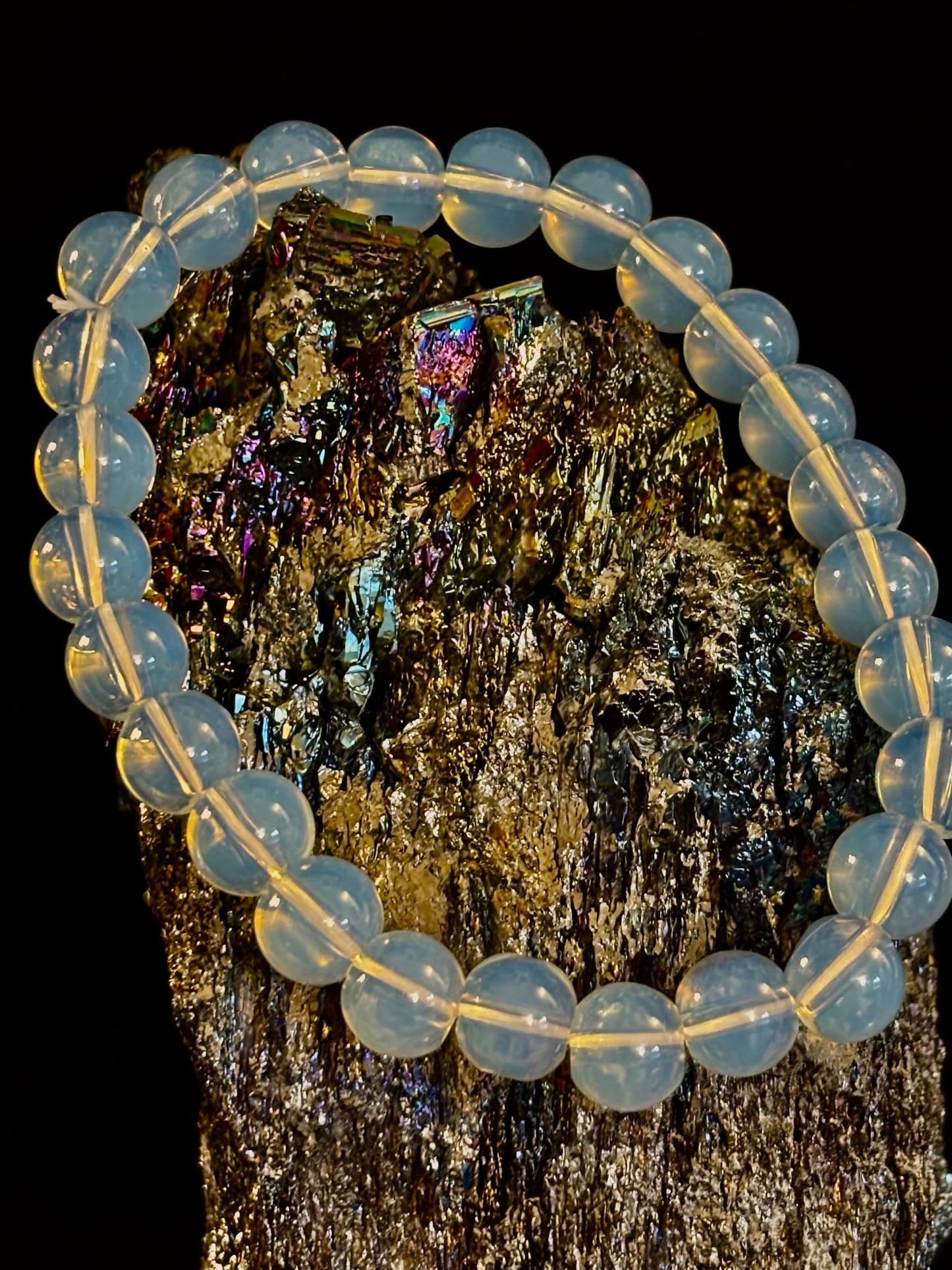 Pulsera de curación de opalita – Energía espiritual y paz interior (cuentas de 8 mm o 10 mm, dos opciones de tamaño de muñeca)