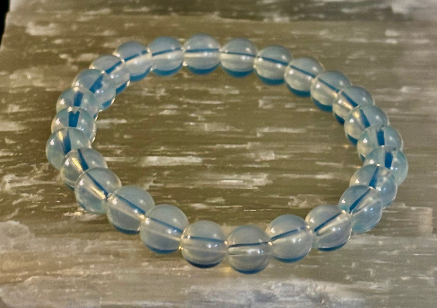 Pulsera de curación de opalita – Energía espiritual y paz interior (cuentas de 8 mm o 10 mm, dos opciones de tamaño de muñeca)