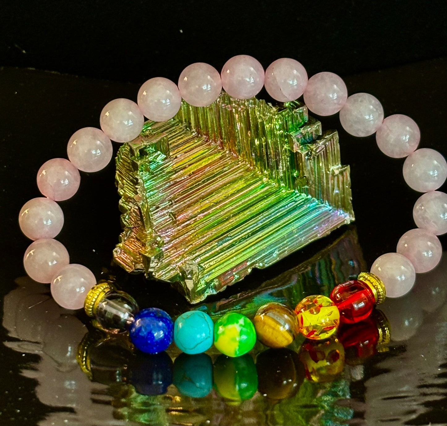 🌸 Pulsera curativa de chakras y cuarzo rosa – Equilibrio emocional + apoyo de la energía del corazón