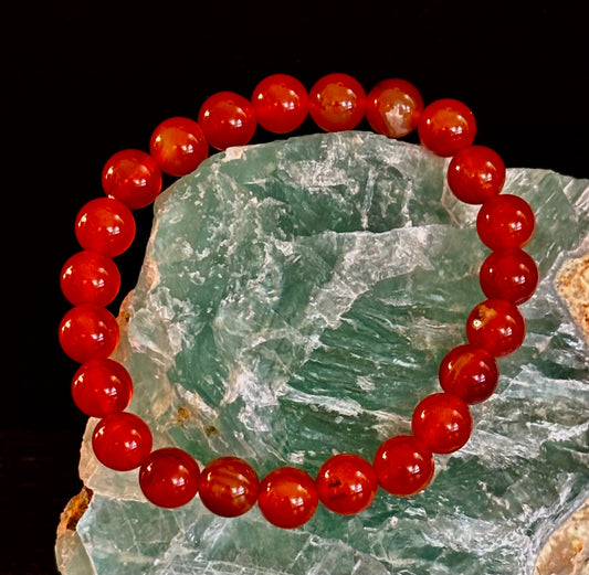 Pulsera de Cornalina 8mm y 10mm – Joyería Reiki para Motivación y Manifestación (Muñeca Mediana)