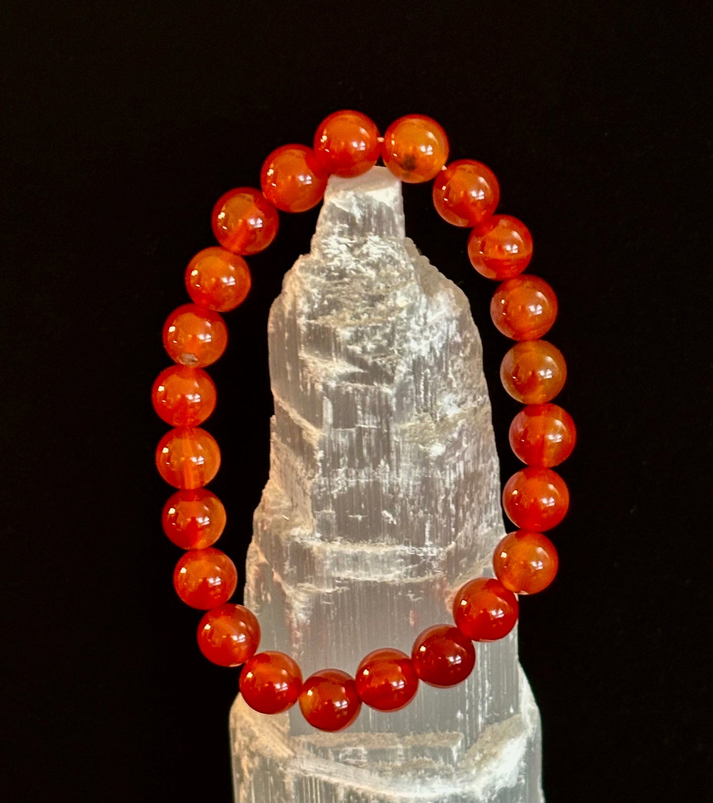 Pulsera de Cornalina 8mm y 10mm – Joyería Reiki para Motivación y Manifestación (Muñeca Mediana)
