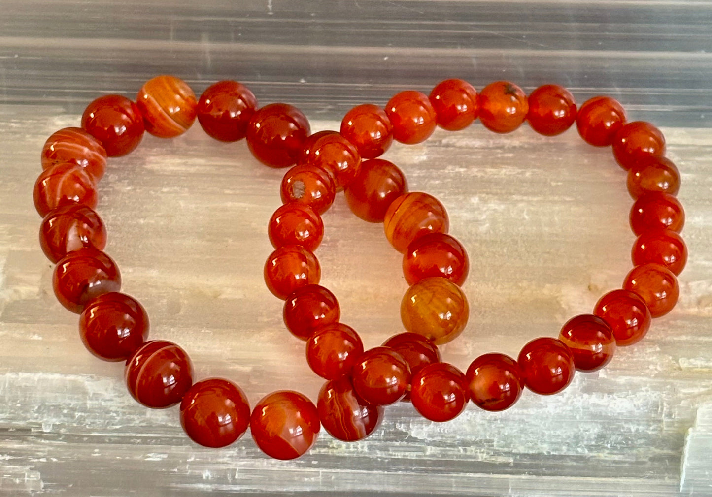 Pulsera de Cornalina 8mm y 10mm – Joyería Reiki para Motivación y Manifestación (Muñeca Mediana)