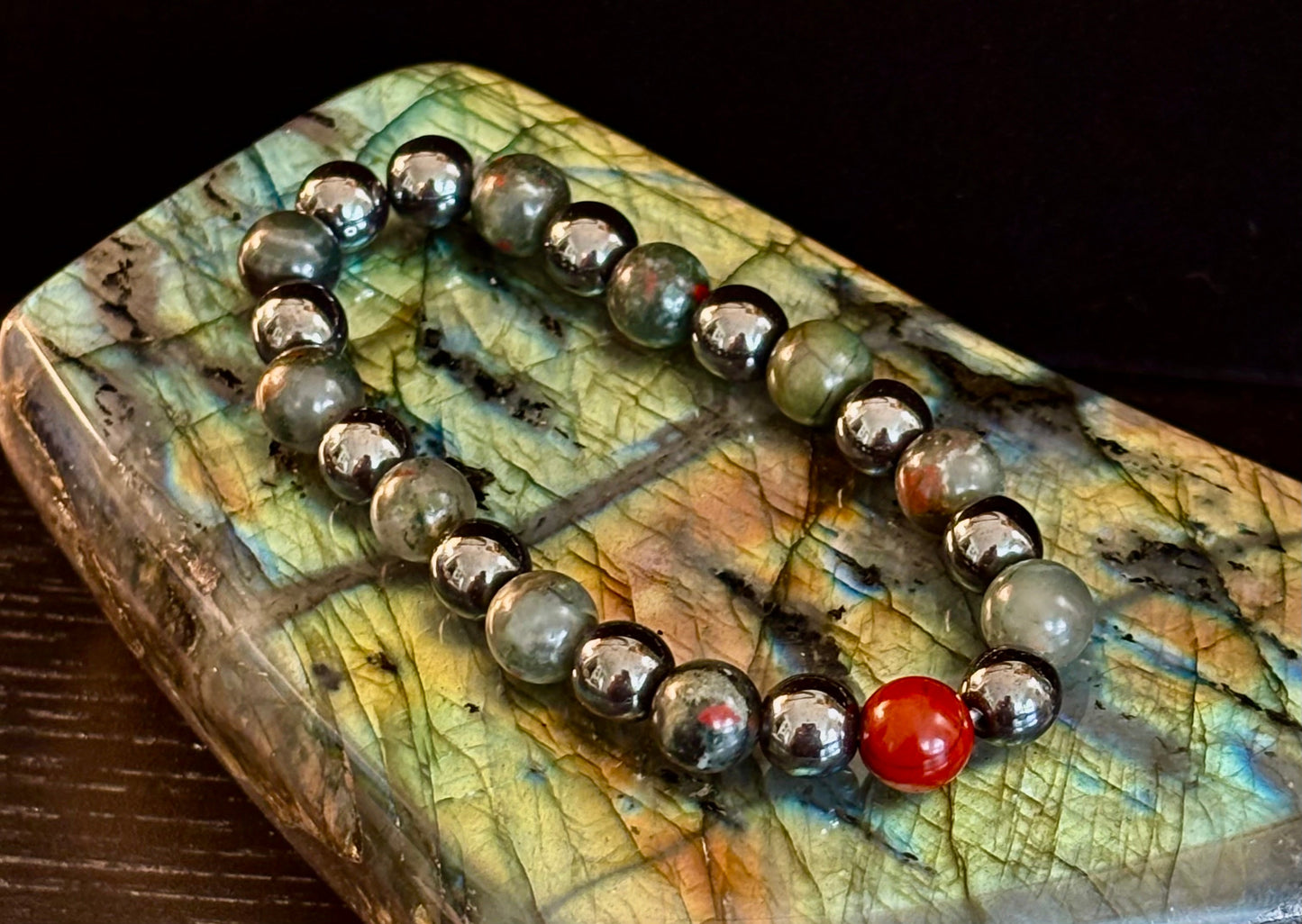 Pulsera de cristal curativa de heliotropo y hematita (alivio del dolor)