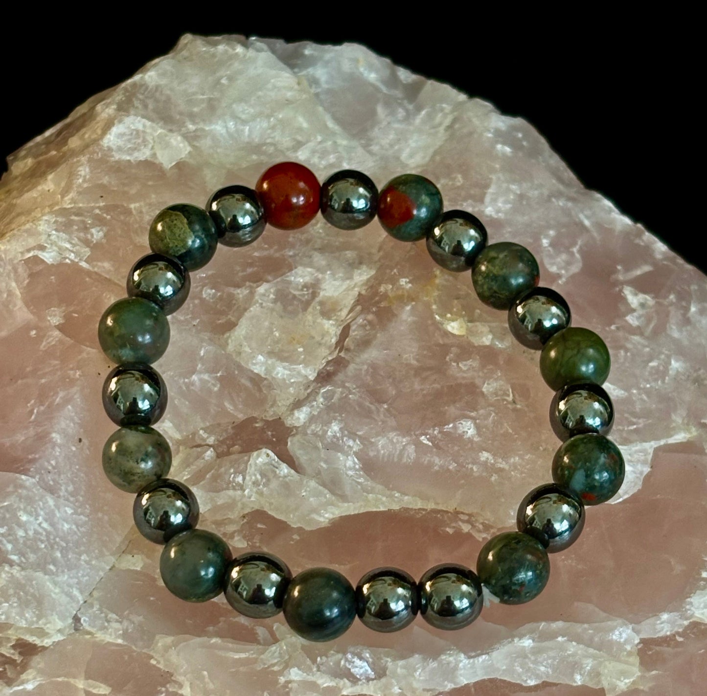 Pulsera de cristal curativa de heliotropo y hematita (alivio del dolor)