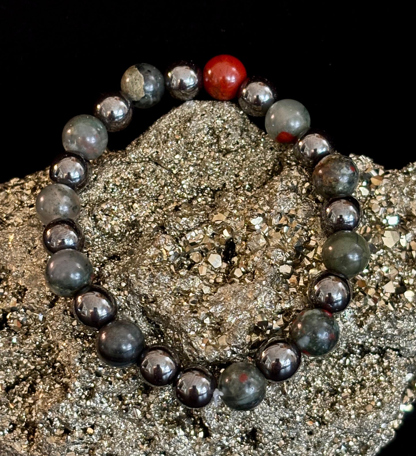 Pulsera de cristal curativa de heliotropo y hematita (alivio del dolor)