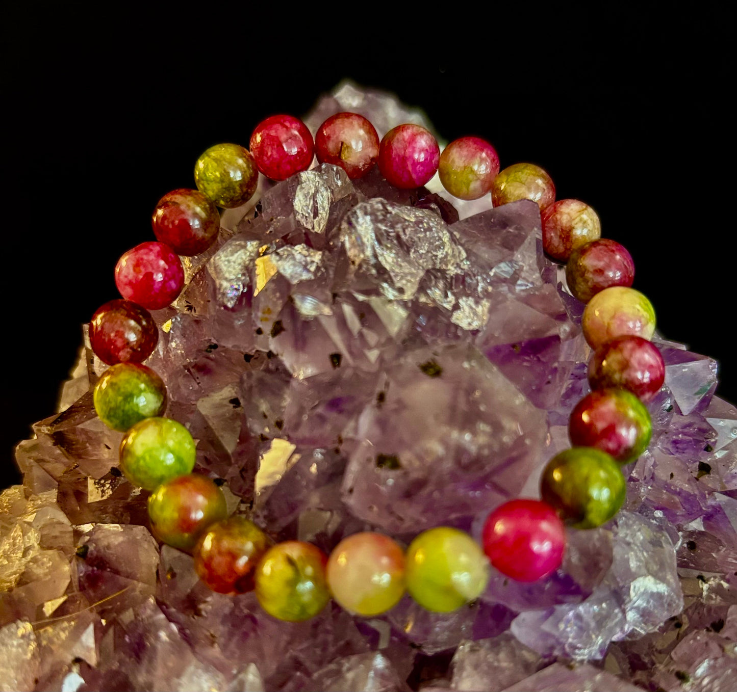 Pulsera de amor y sanación de turmalina sandía – Cuentas de piedras preciosas naturales de 8 mm (muñecas pequeñas a medianas)